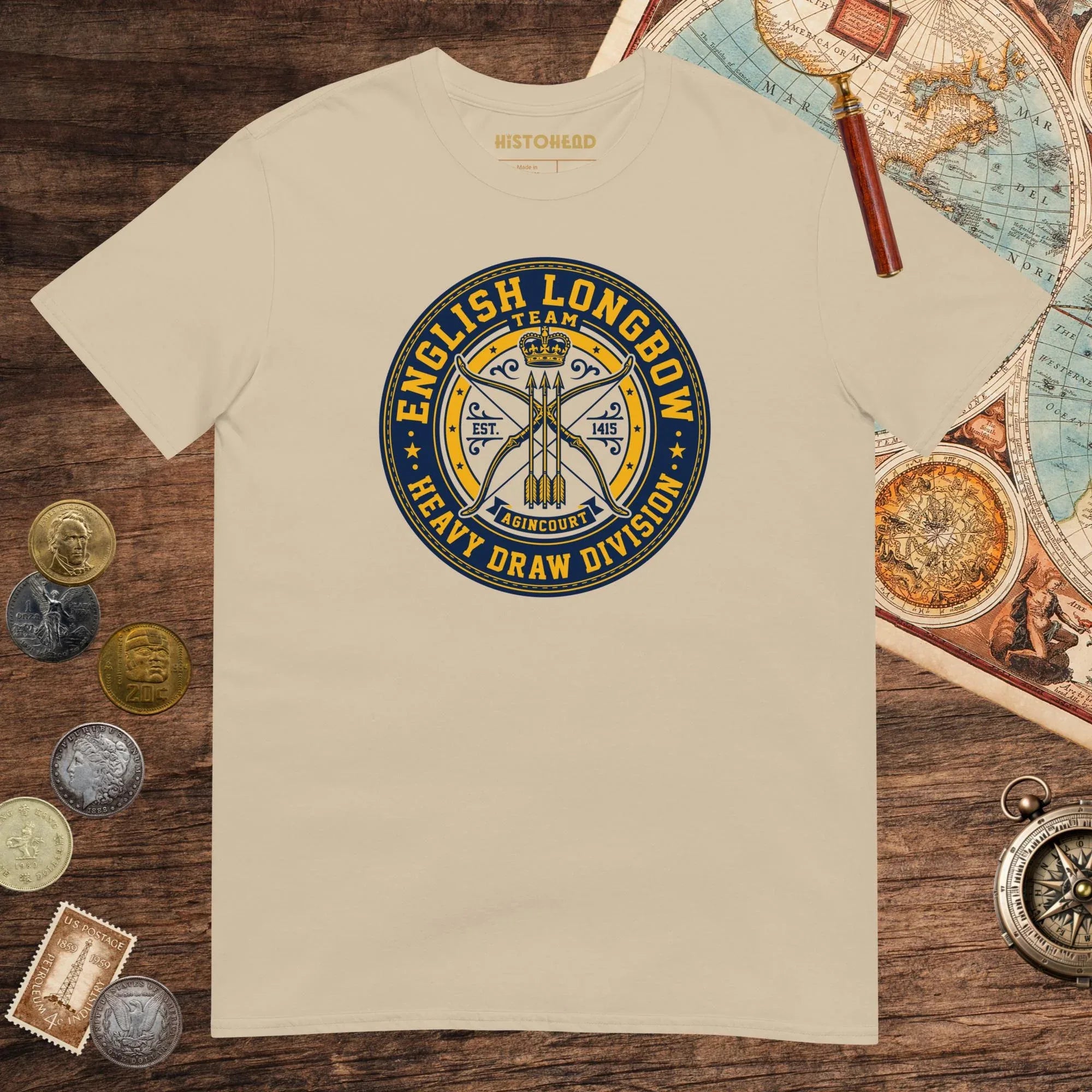 Sand English Longbow Heavy Draw Division Tee - history buff gift by HistoHead