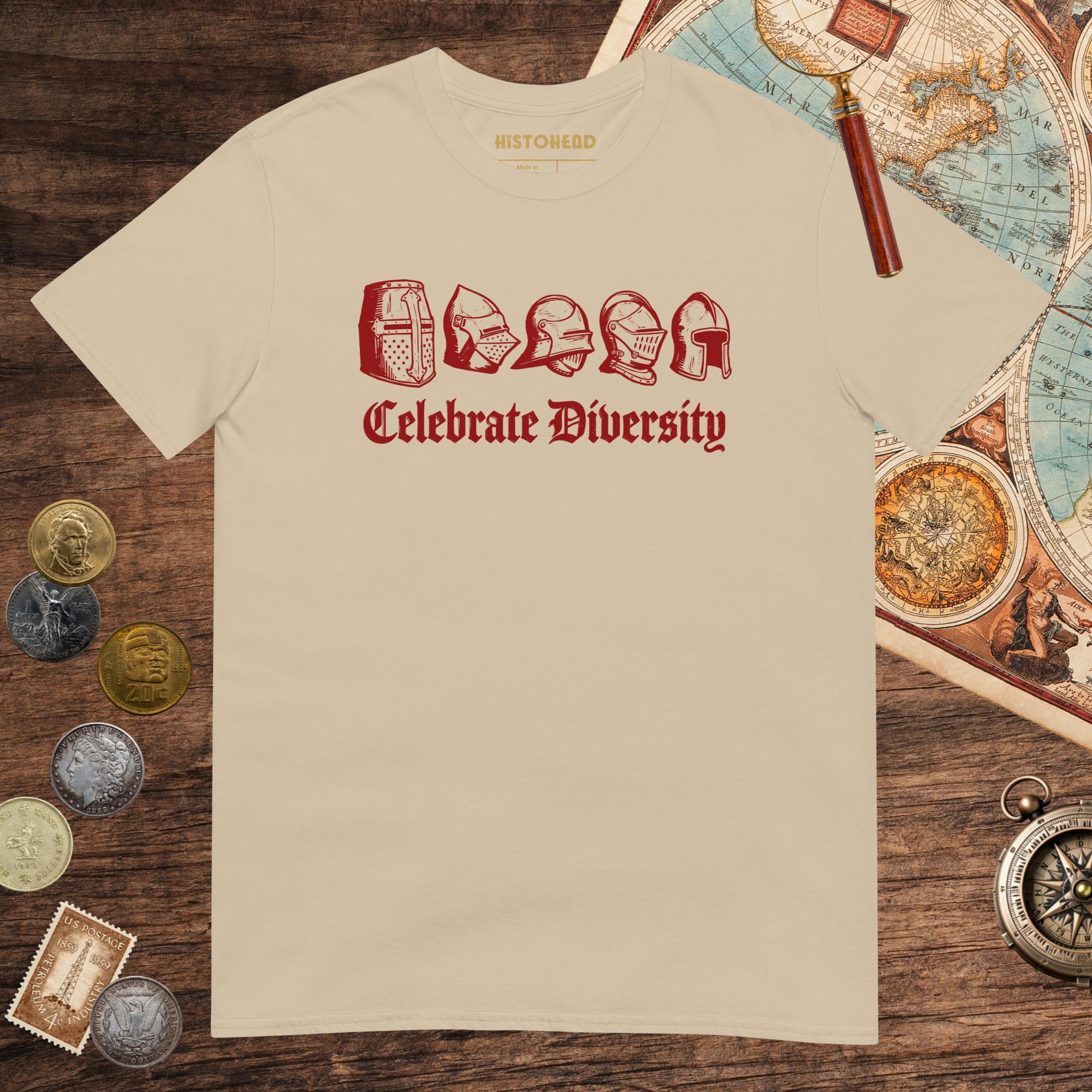 Sand Celebrate Diversity Medieval Helmets Edition Tee - history buff gift by HistoHead