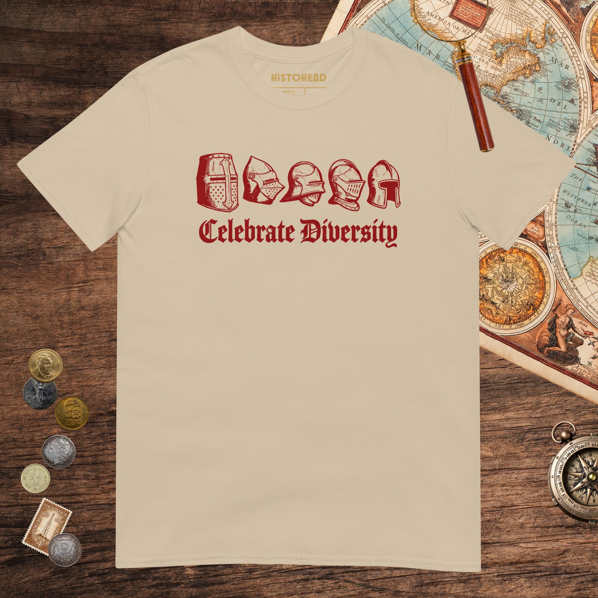 Sand Celebrate Diversity Medieval Helmets Edition Tee - history buff gift by HistoHead