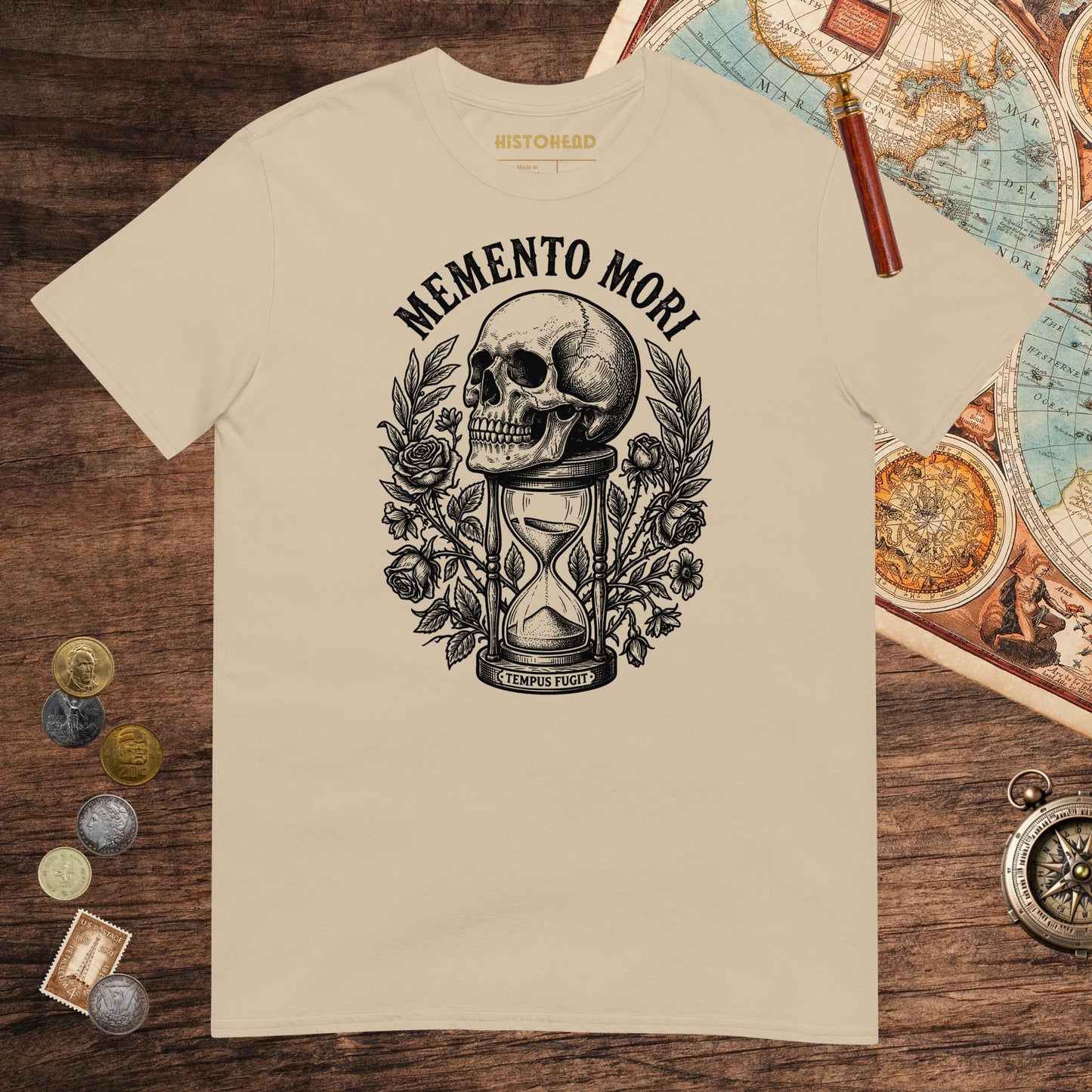 Sand Memento Mori Tempus Fugit Tee - history buff gift by HistoHead