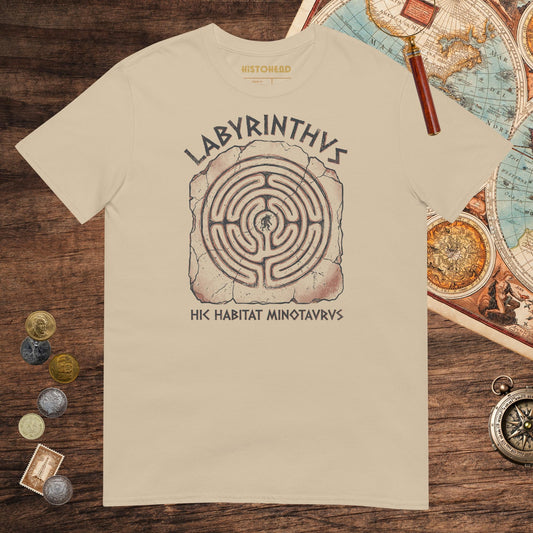 Sand Labyrinthus Here Lives Minotaur Tee - history buff gift by HistoHead