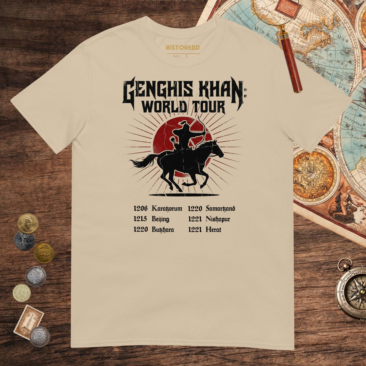 Sand Genghis Khan World Tour Tee - history buff gift by HistoHead