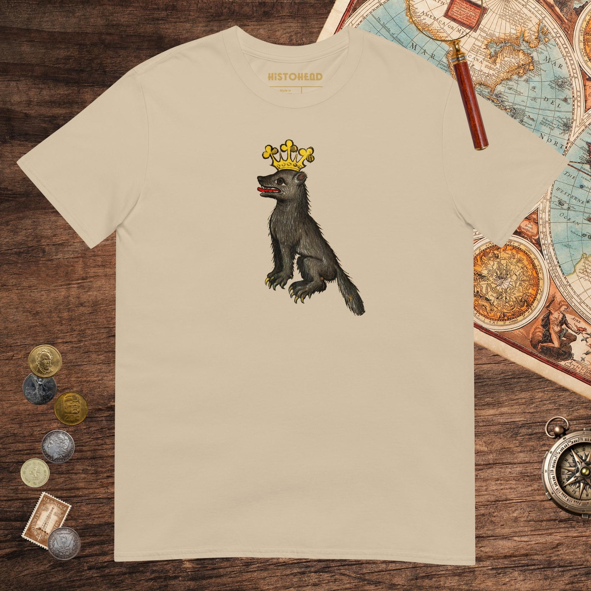 Sand Medieval Wolf King Tee - history buff gift by HistoHead