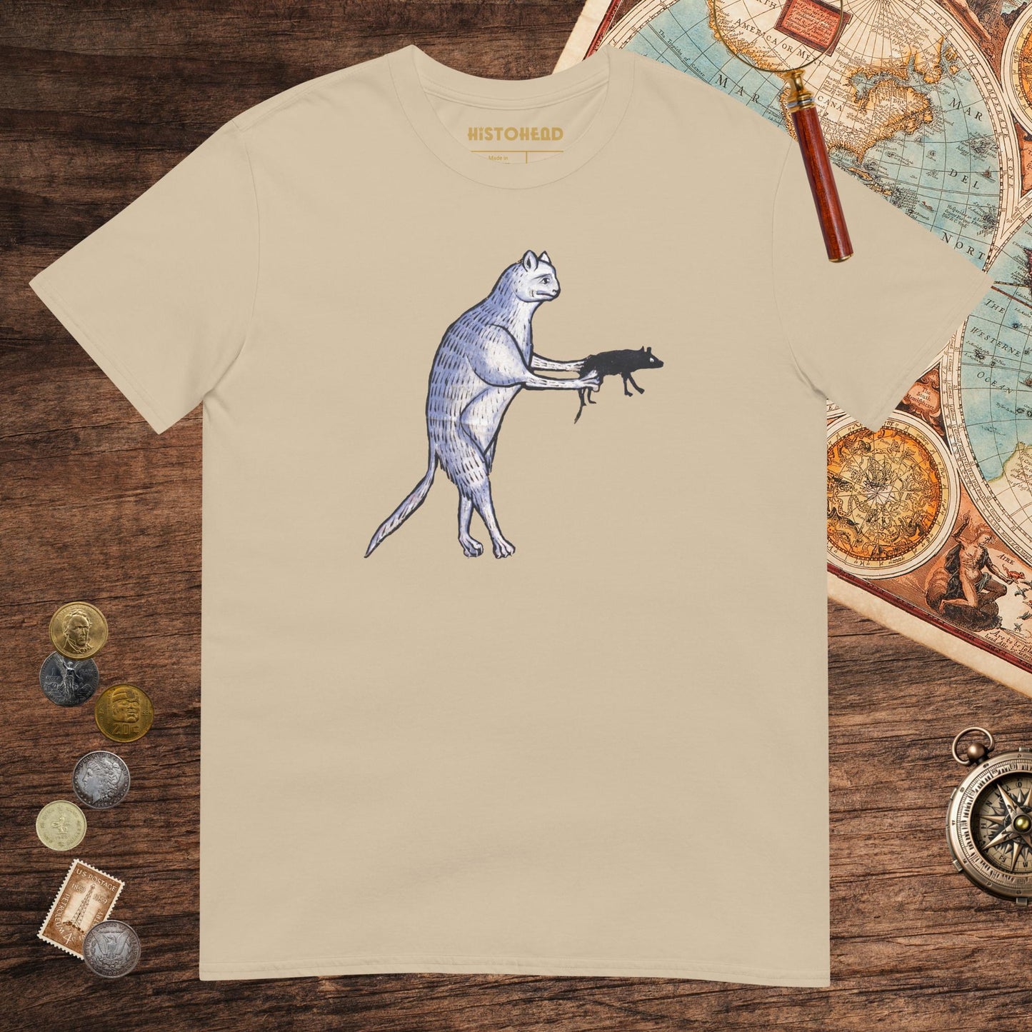 Sand Weird Medieval Cat's Mouse-Gun Tee - history buff gift by HistoHead