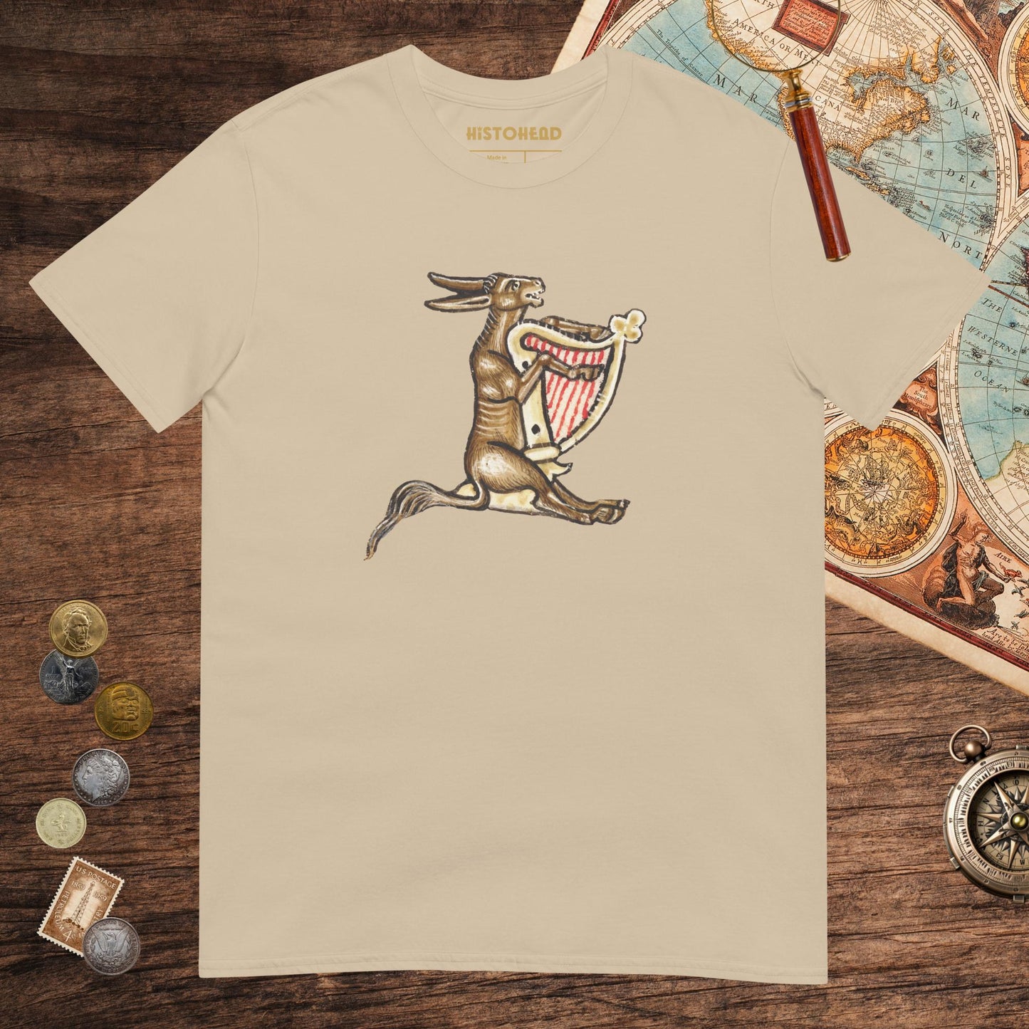 Sand Weird Medieval Donkey Harpist Tee - history buff gift by HistoHead