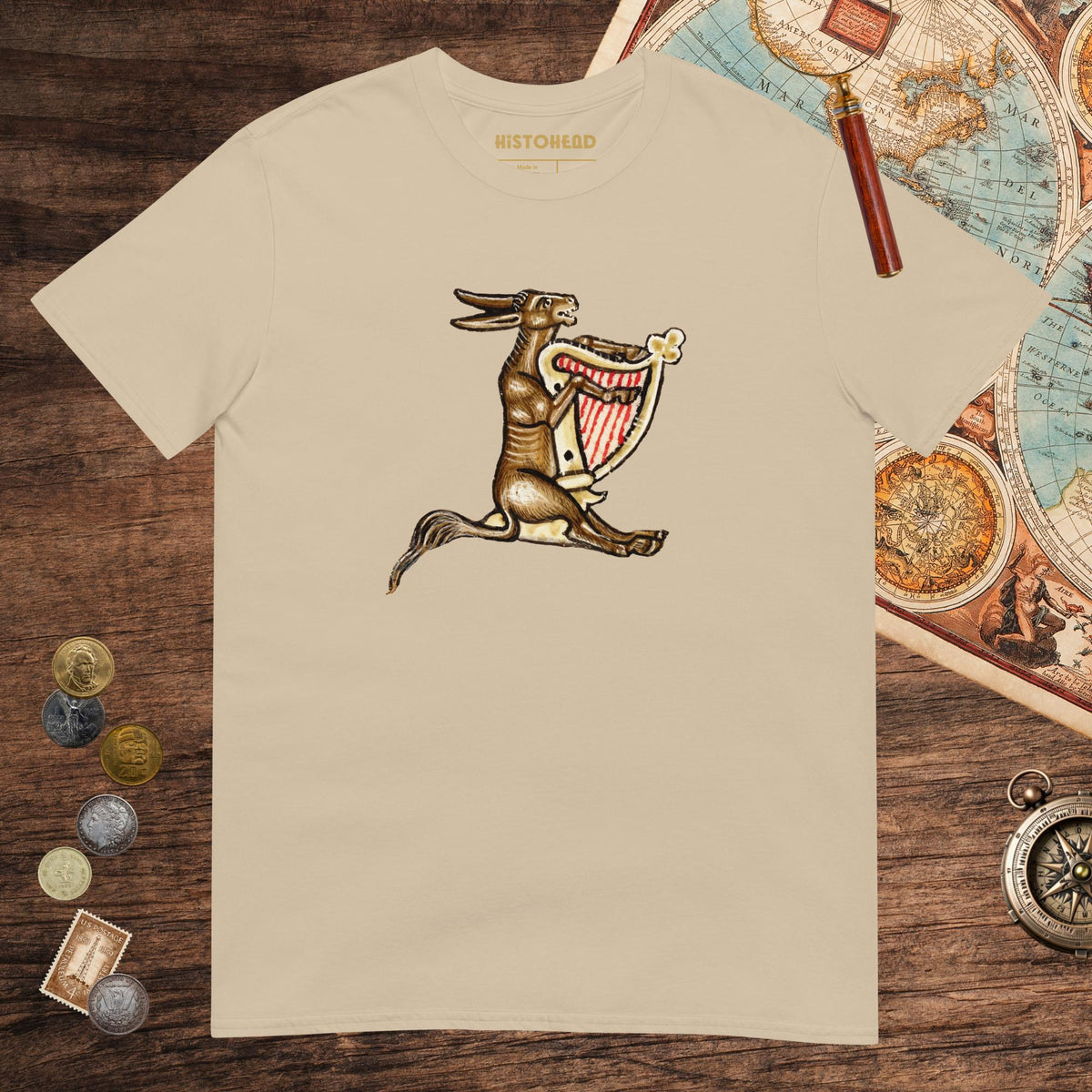 Sand Weird Medieval Donkey Harpist Tee - history buff gift by HistoHead
