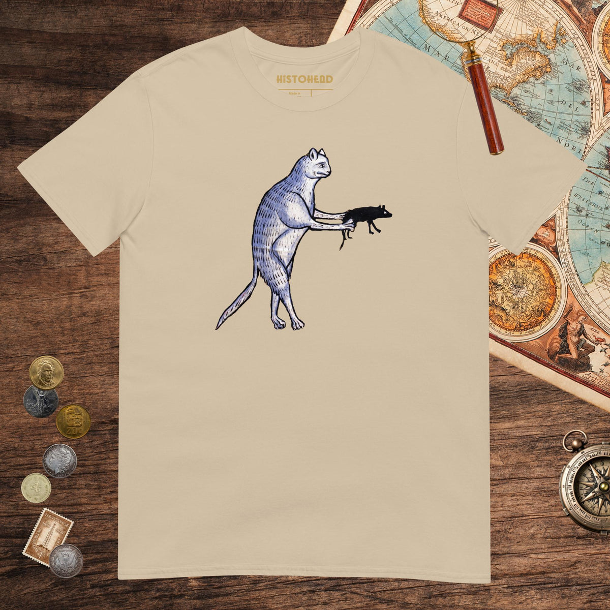 Sand Weird Medieval Cat's Mouse-Gun Tee - history buff gift by HistoHead