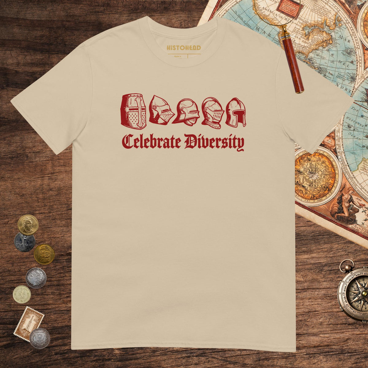 Sand Celebrate Diversity Medieval Helmets Edition Tee - history buff gift by HistoHead