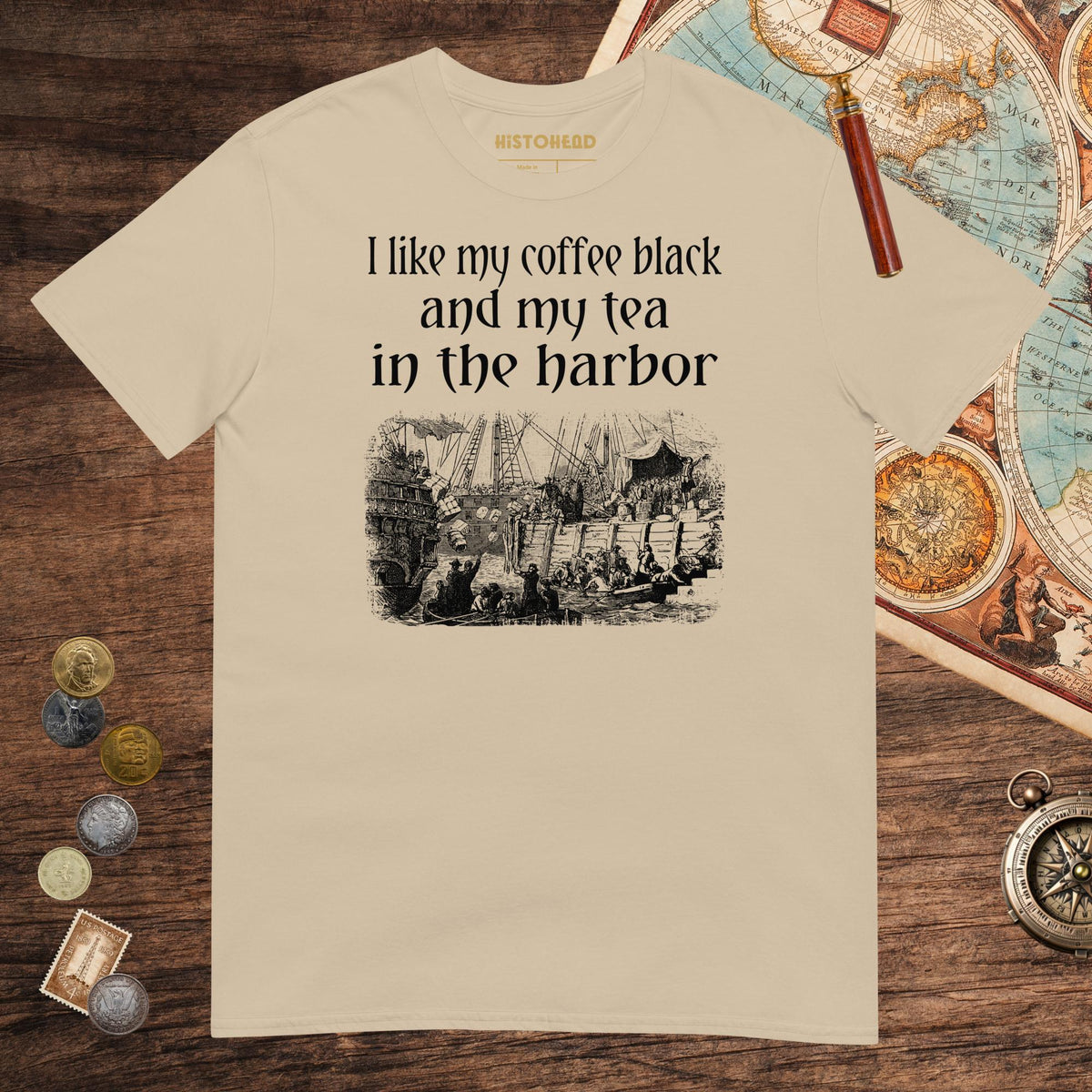 Sand Coffee Black Tea in the Harbor Tee - history buff gift by HistoHead