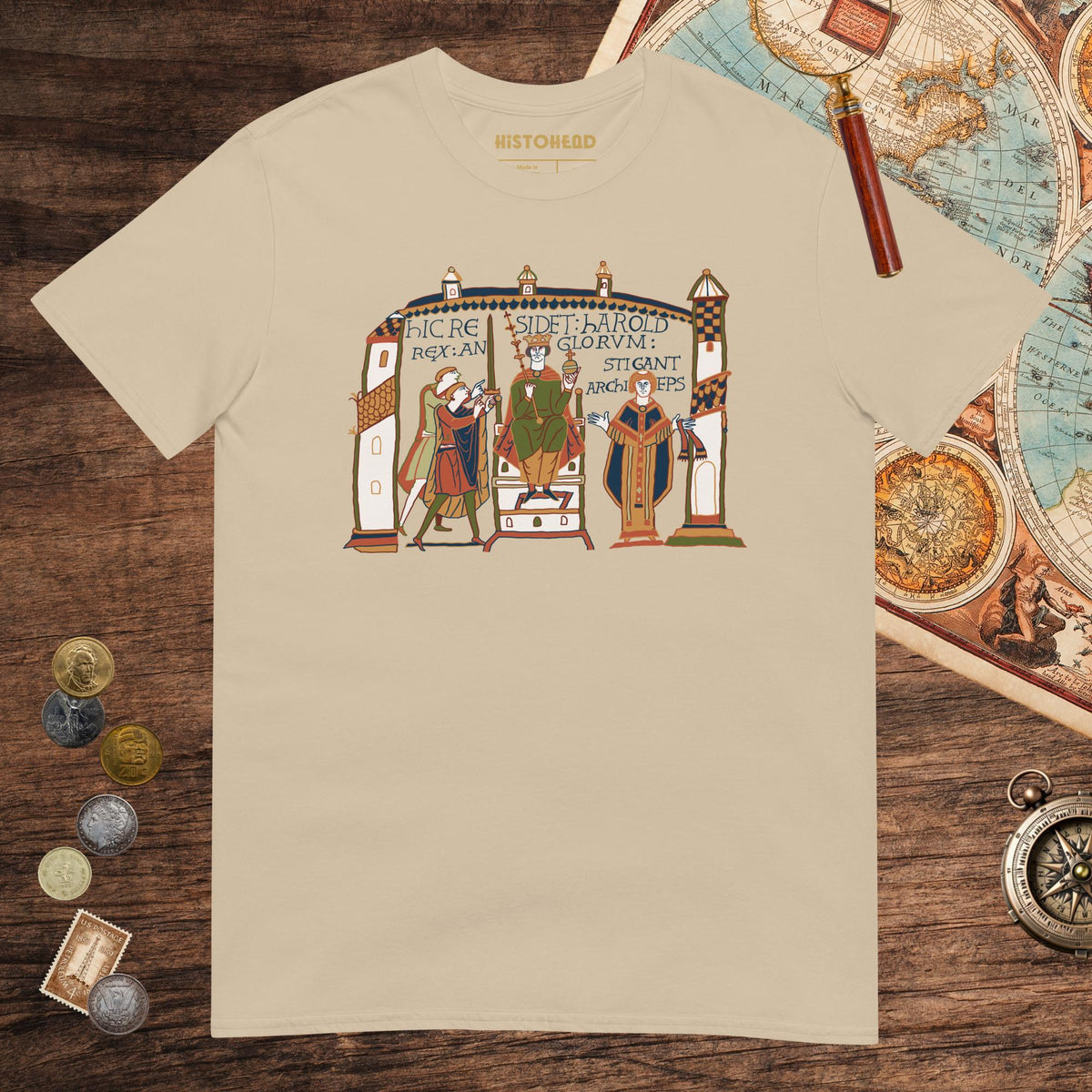 Sand Here Sits Throned Harold King of the English Bayeux Tapestry Tee - history buff gift by HistoHead