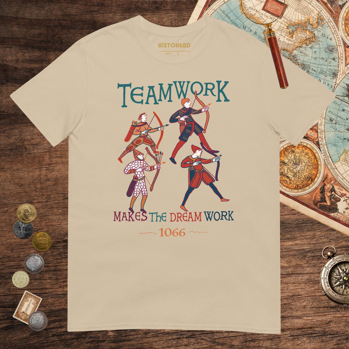 Sand Bayeux Tapestry Teamwork Makes the Dream Work Tee - history buff gift by HistoHead