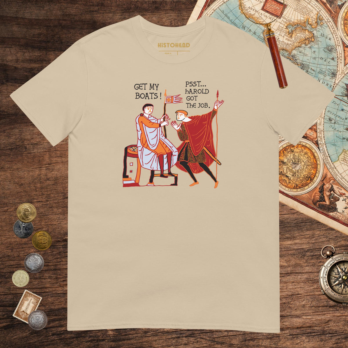 Sand Bayeux Tapestry Harold Got the Job Tee - history buff gift by HistoHead