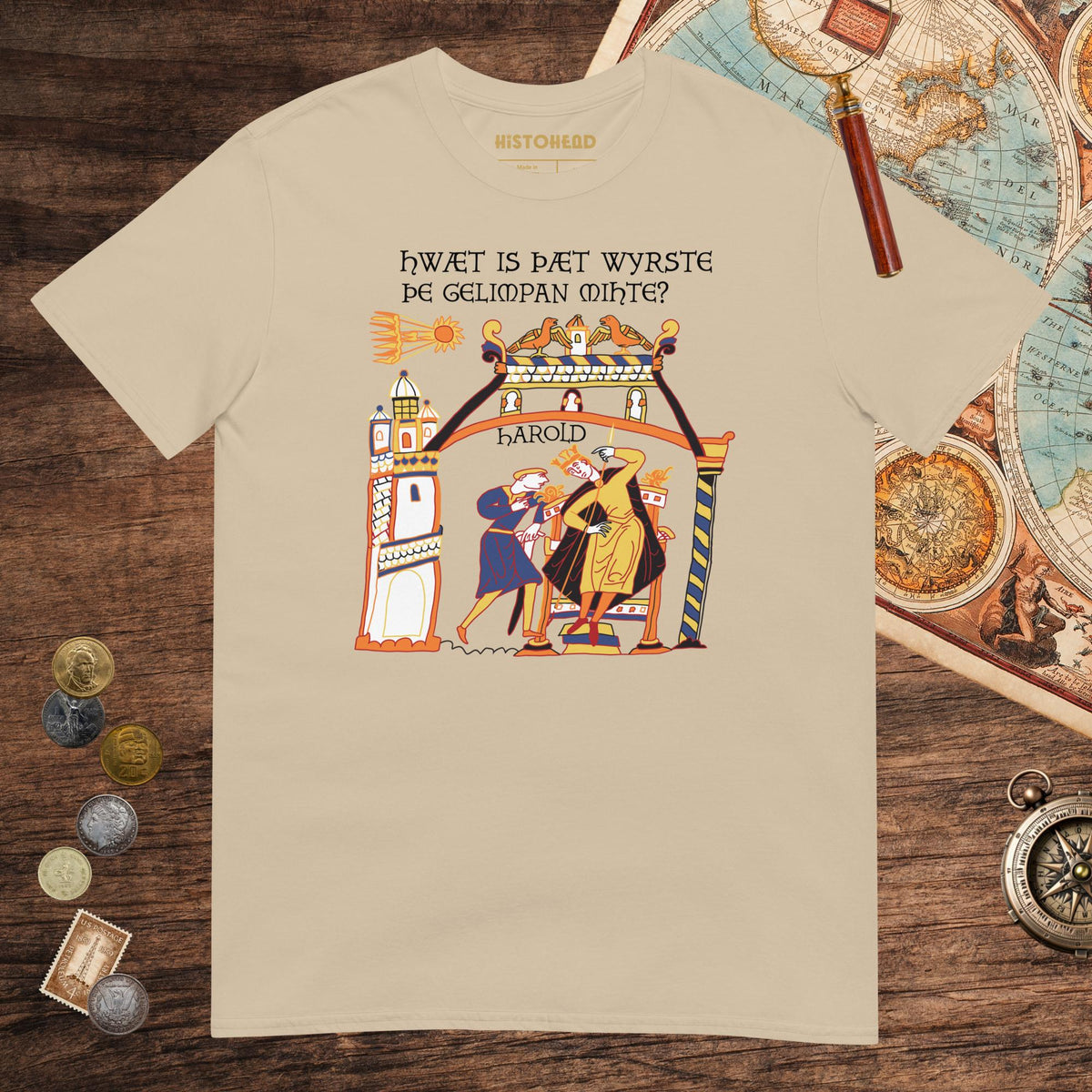 Sand Bayeux Tapestry What's the Worst That Could Happen in Old English Tee - history buff gift by HistoHead