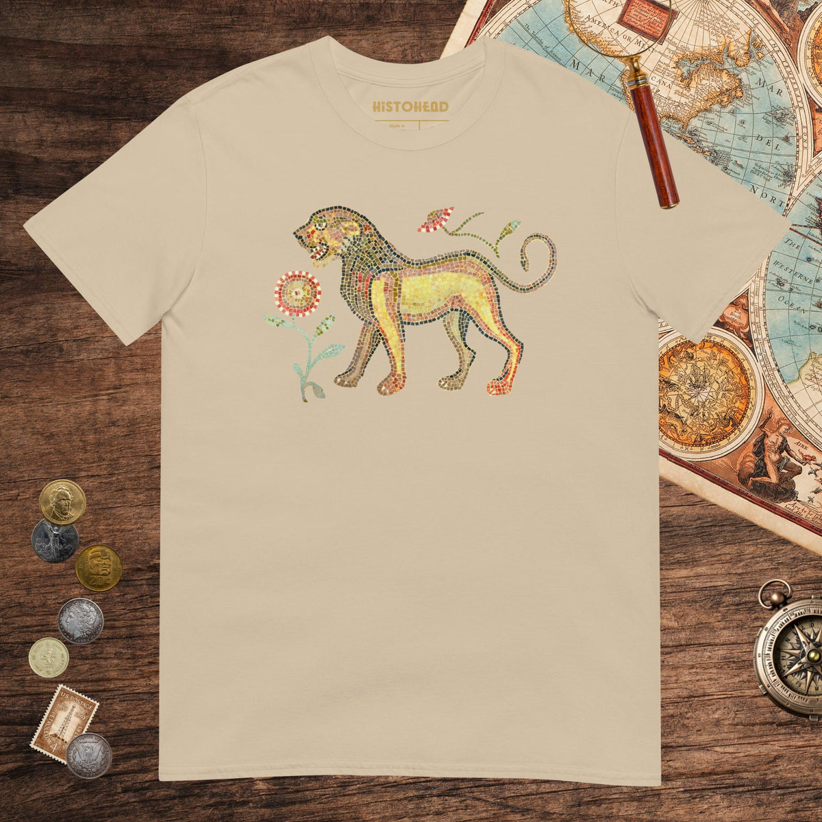 Sand Ancient Roman Mosaic Lion Tee - history buff gift by HistoHead