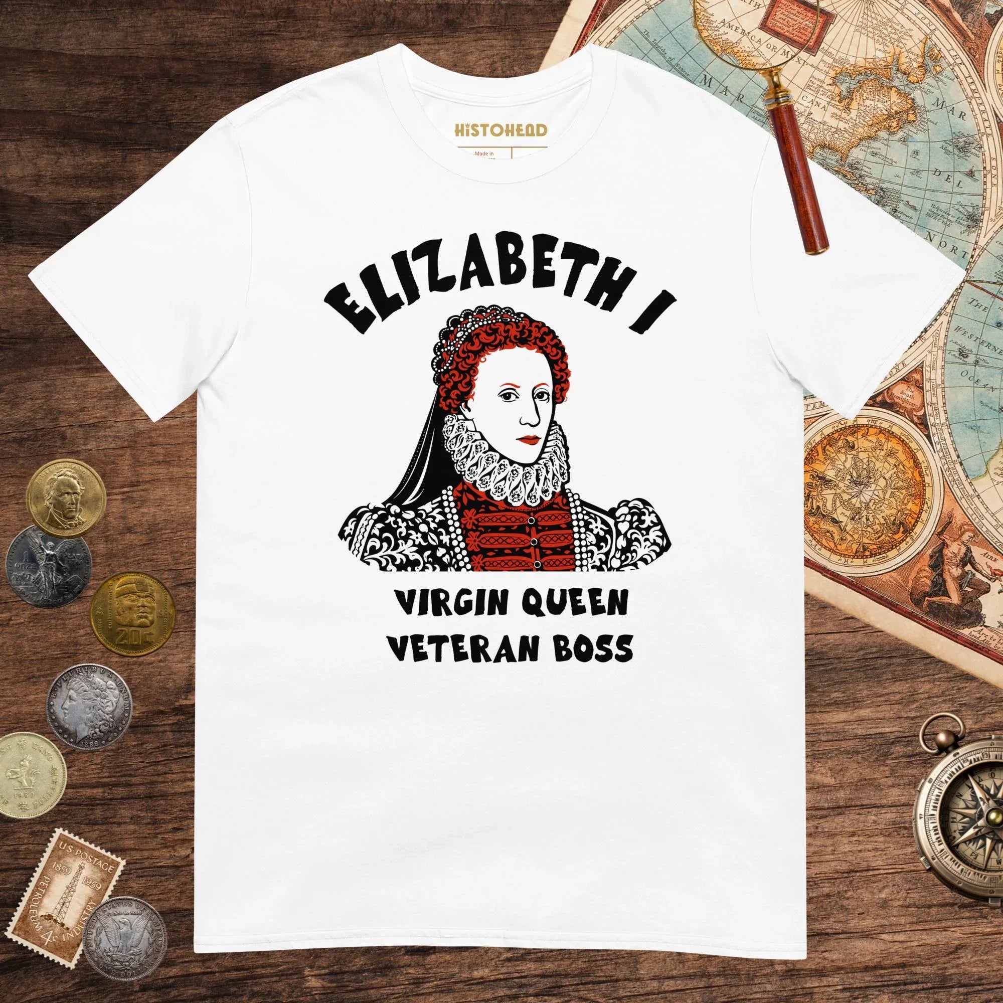 White Elizabeth I Virgin Queen Tee - history buff gift by HistoHead