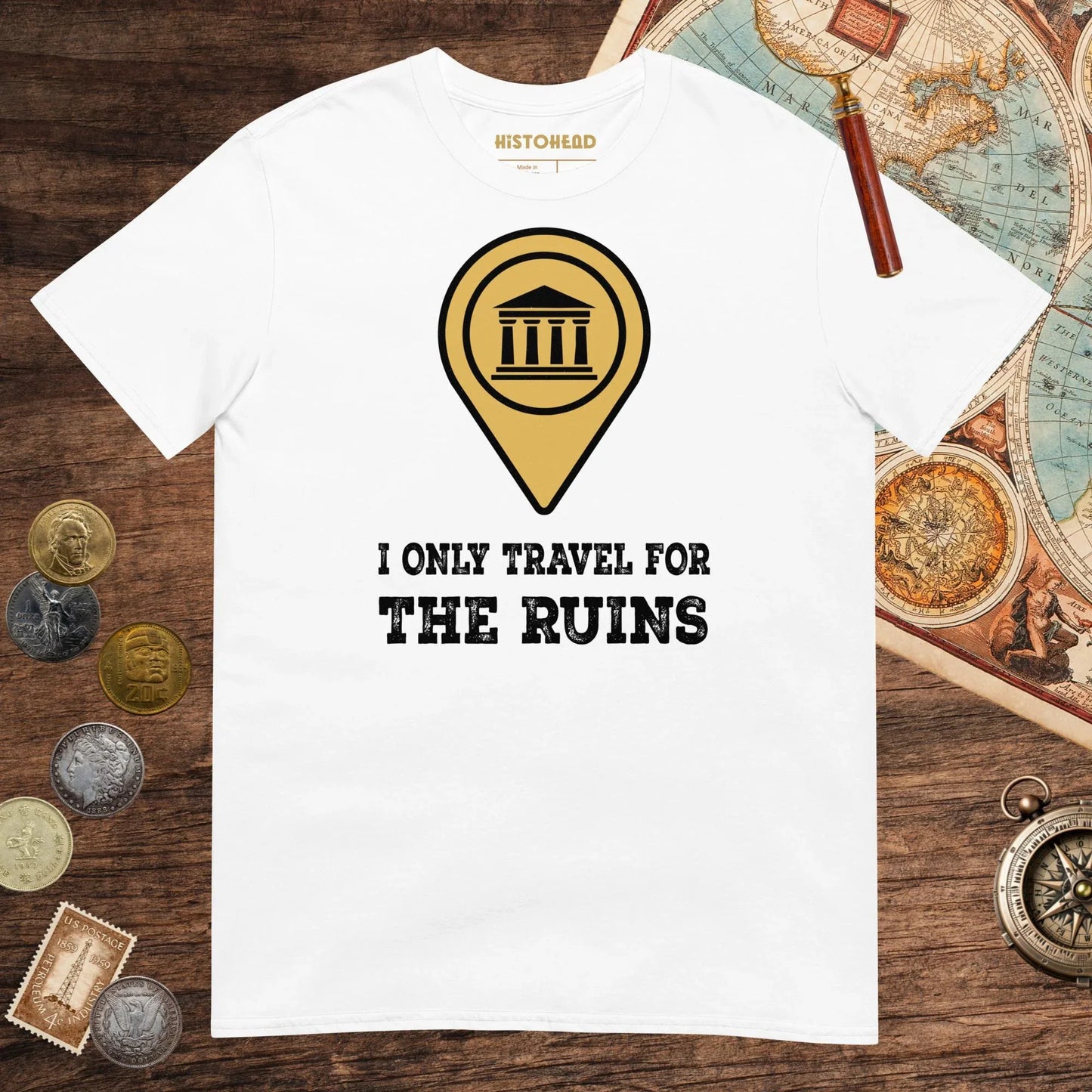 White Travel for the Ruins Tee - history buff gift by HistoHead