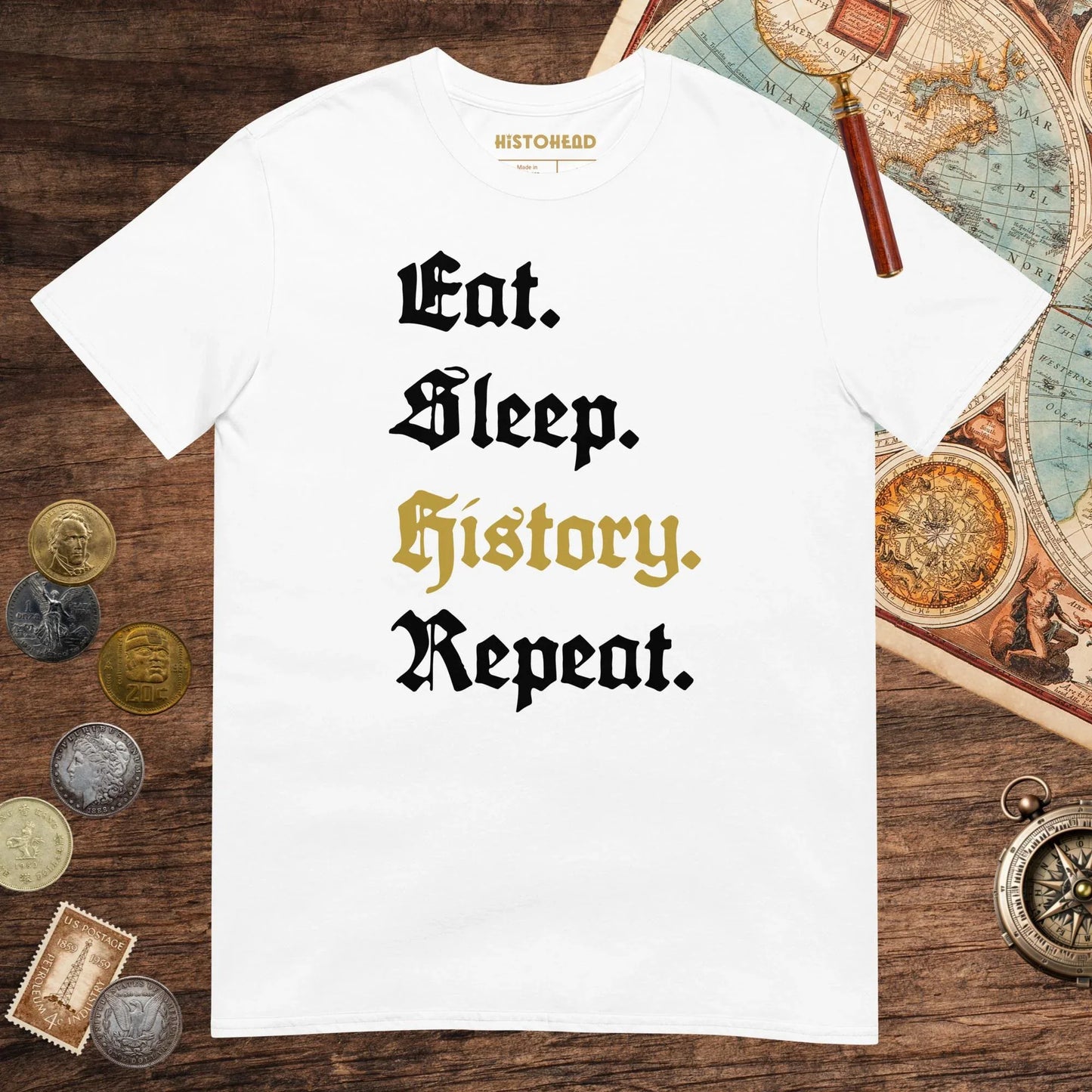 White Eat Sleep History Repeat Tee - history buff gift by HistoHead