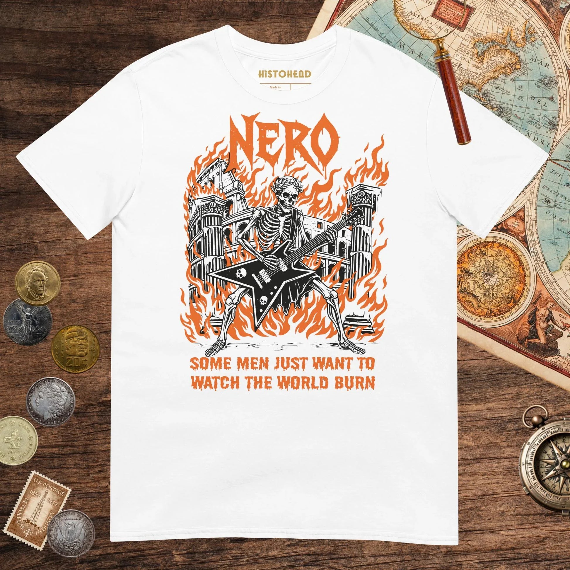 White Nero Watch the World Burn Tee - history buff gift by HistoHead