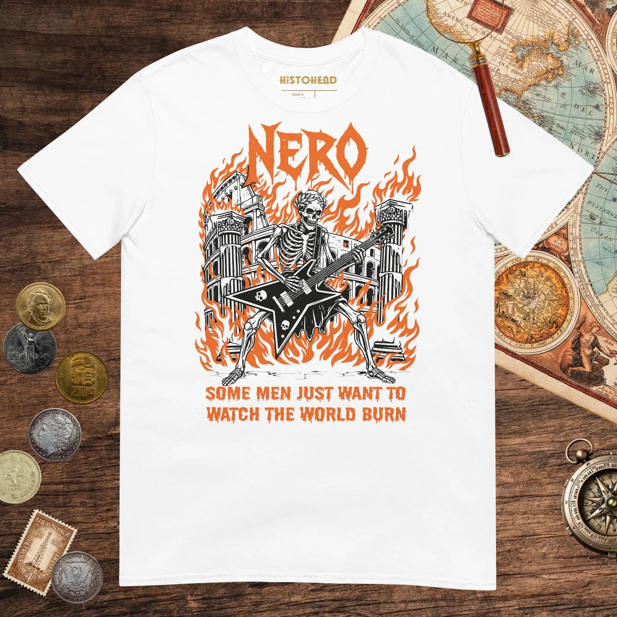 White Nero Watch the World Burn Tee - history buff gift by HistoHead