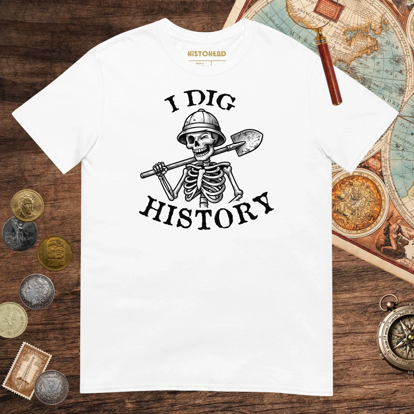 White I Dig History Tee - history buff gift by HistoHead