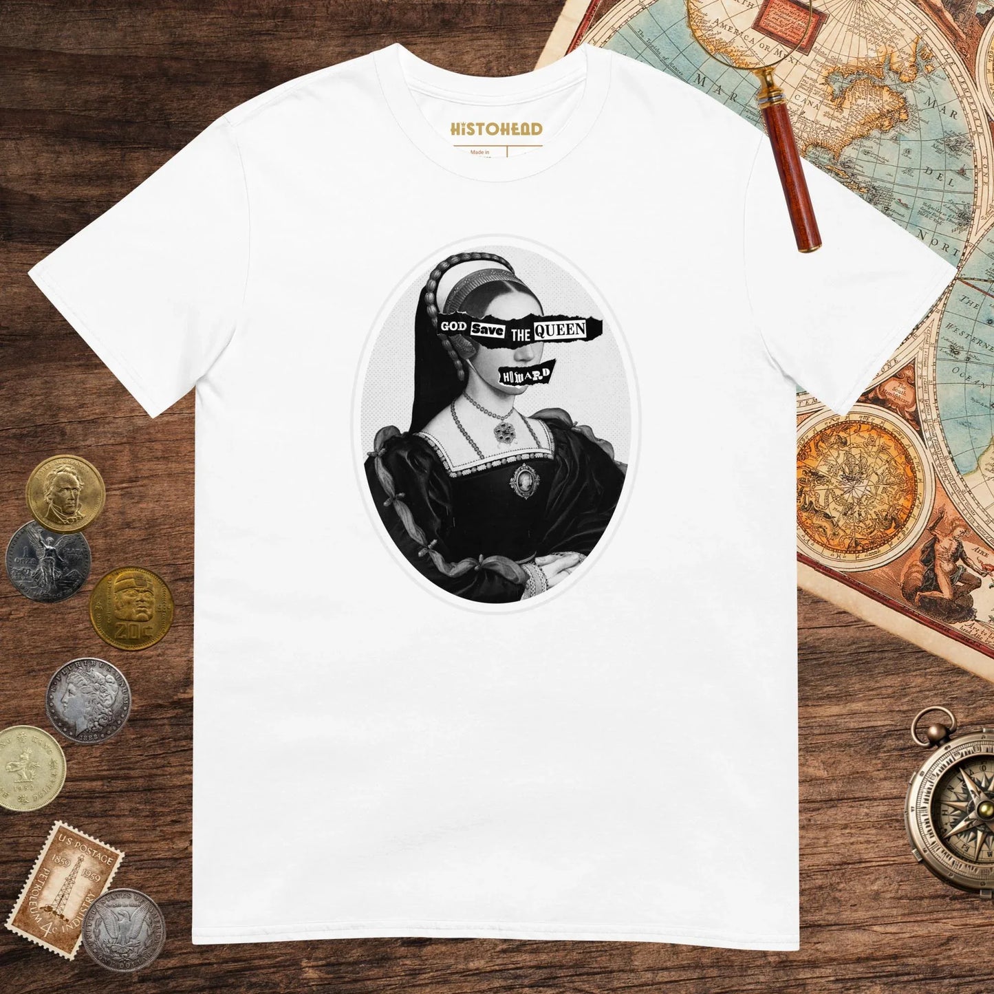 White God Save the Queen Catherine Howard Tee - history buff gift by HistoHead