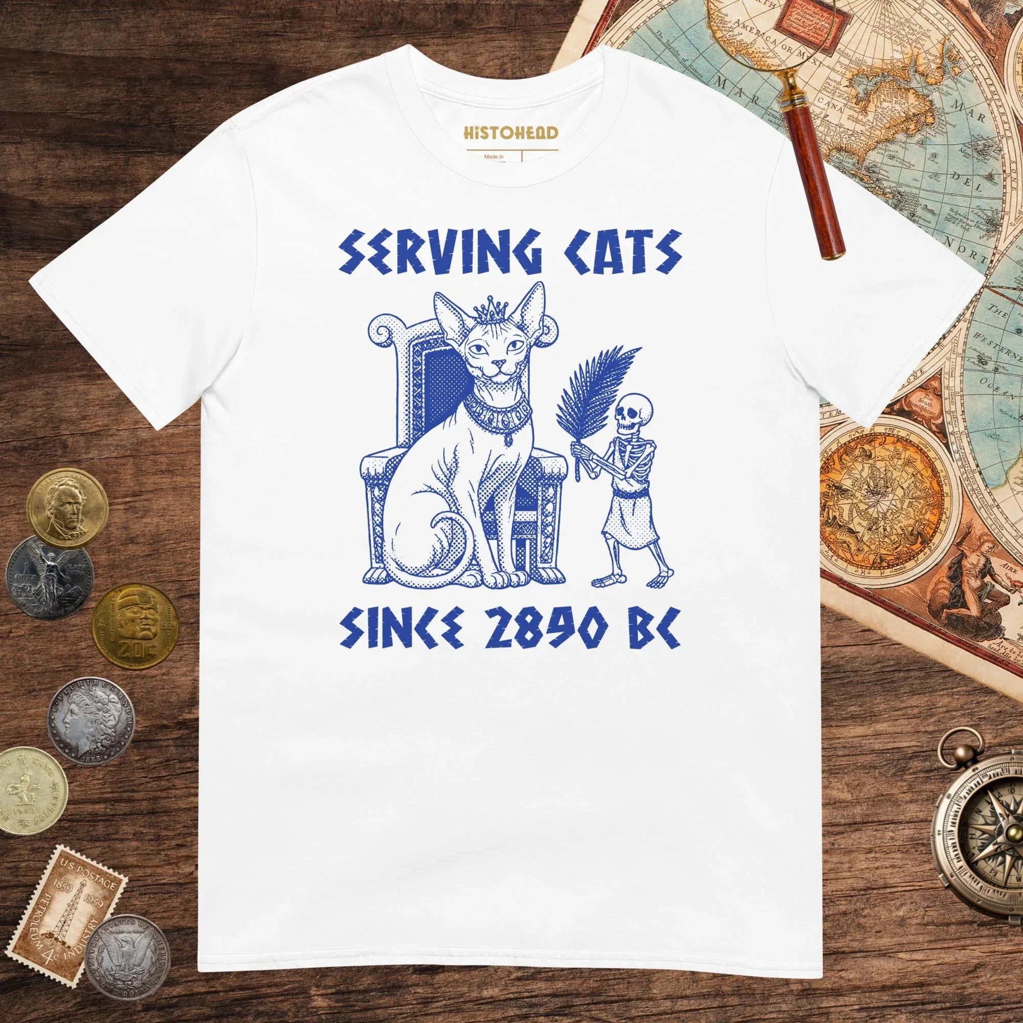 White Serving Cats Since 2890 BC Tee - history buff gift by HistoHead