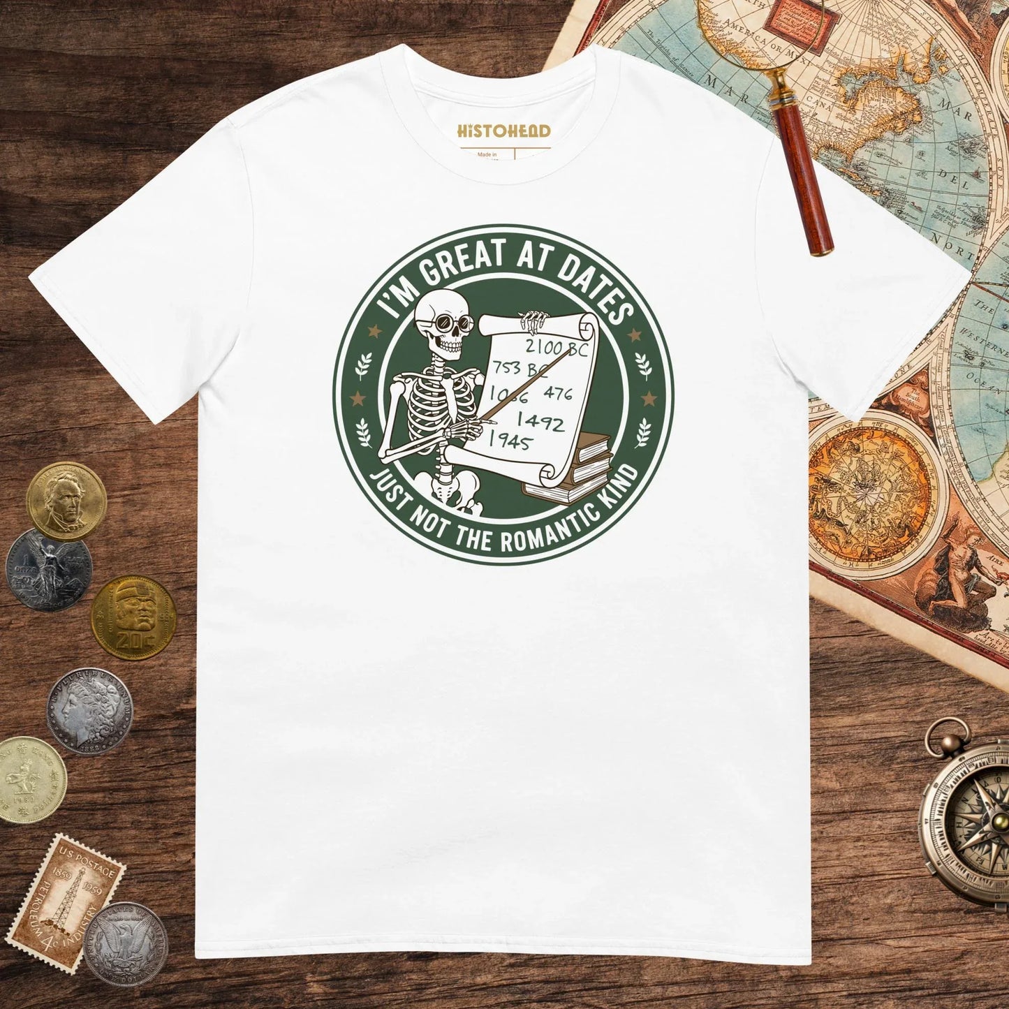 White Great At Dates Tee - history buff gift by HistoHead