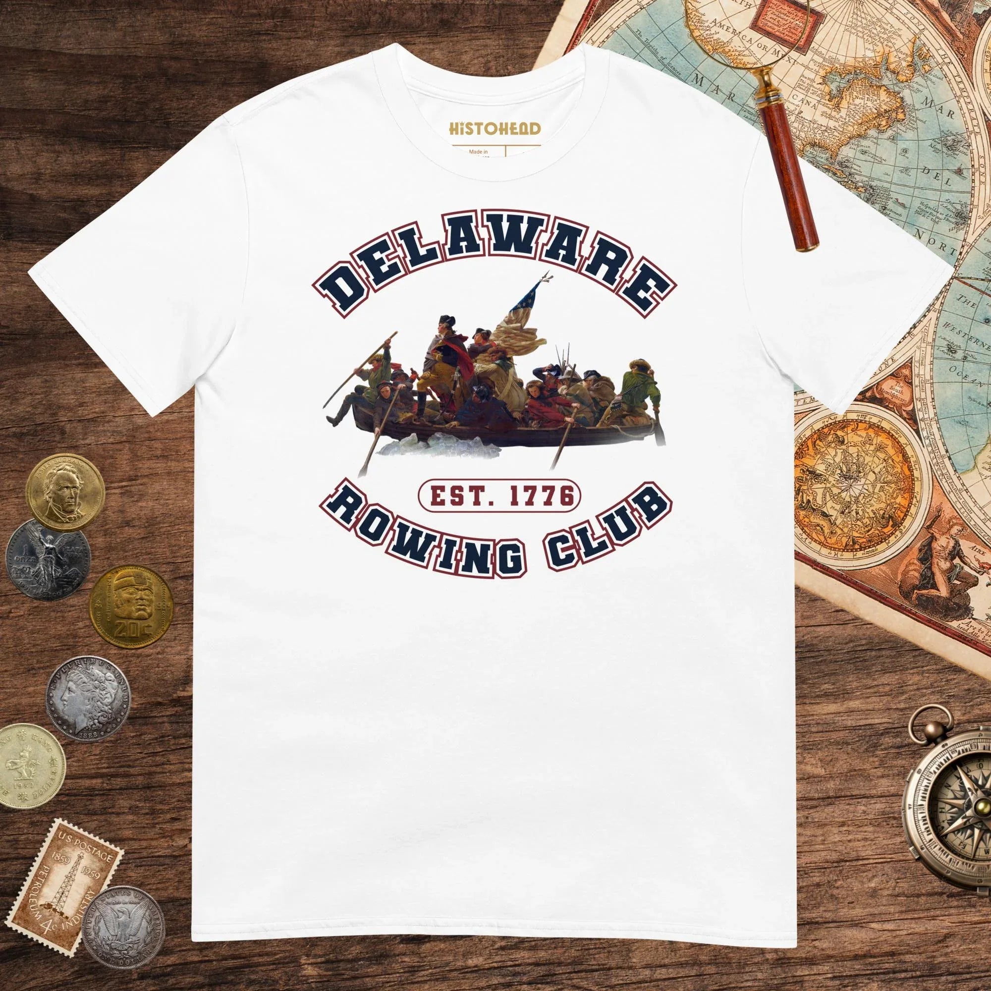 White Delaware Rowing Club Tee - history buff gift by HistoHead