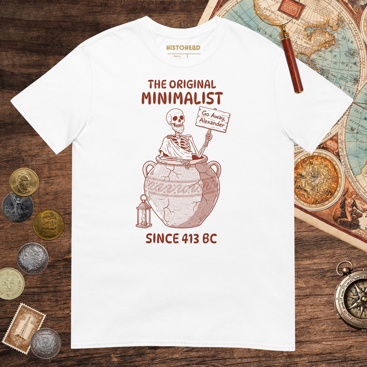 White Diogenes the Original Minimalist Tee - history buff gift by HistoHead