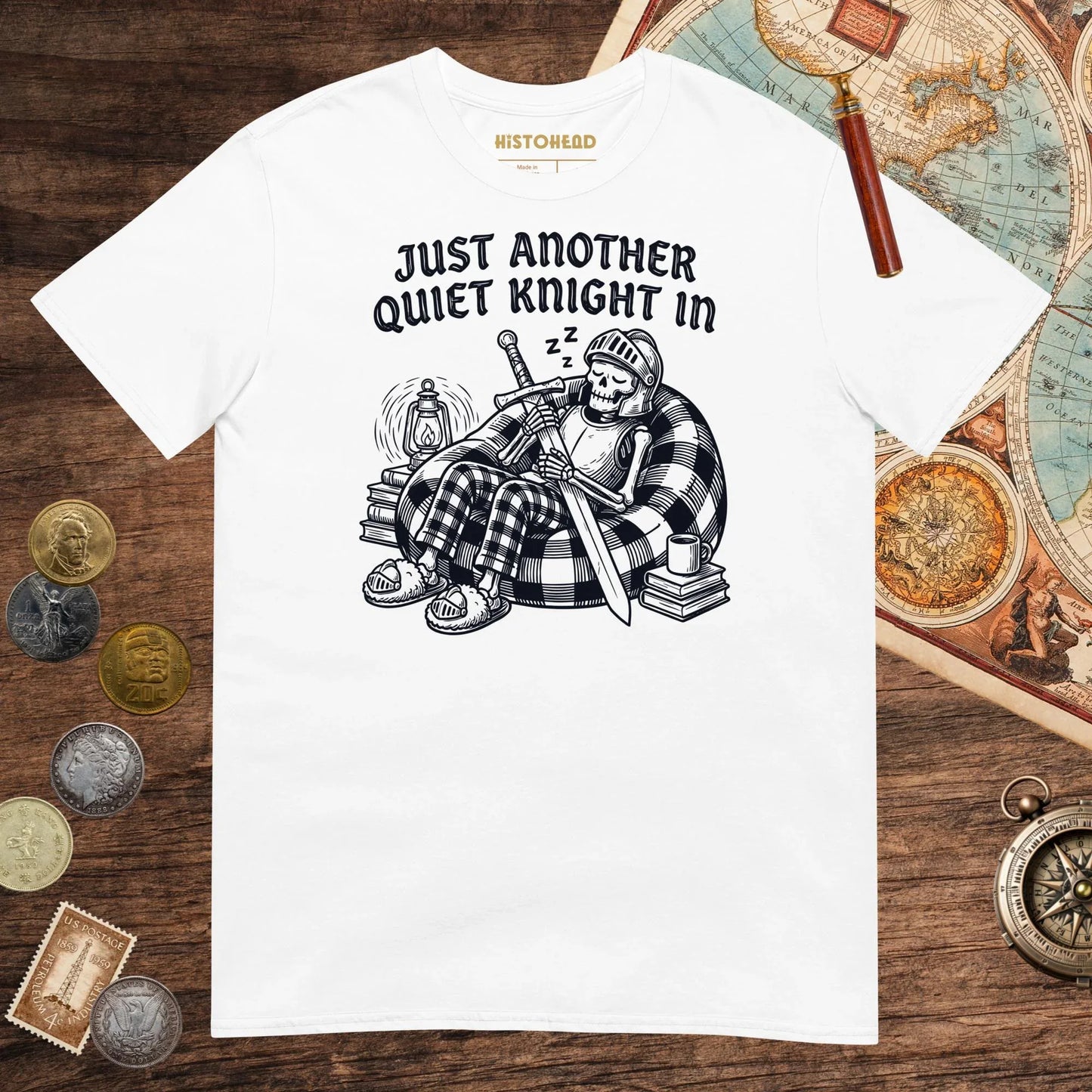 White Just Another Quiet Knight In Tee - history buff gift by HistoHead