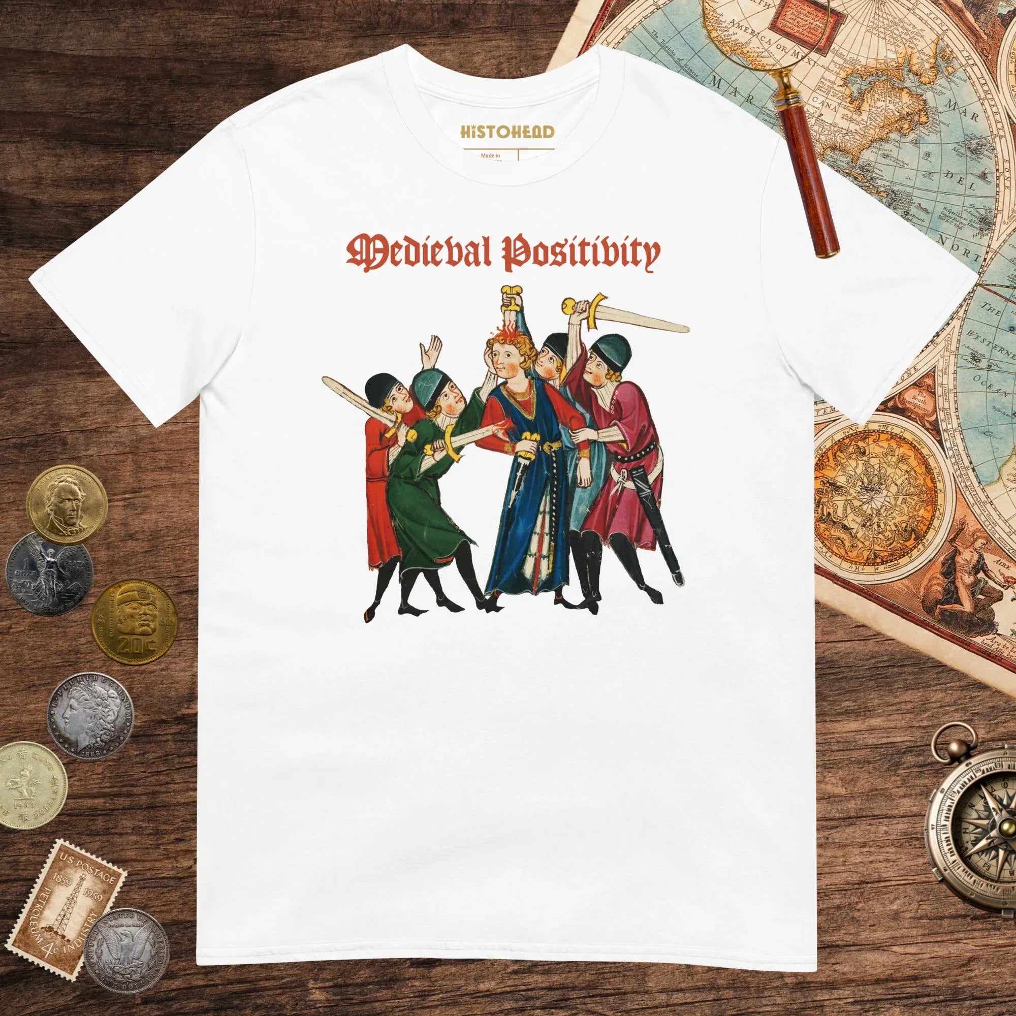 White Medieval Positivity Tee - history buff gift by HistoHead