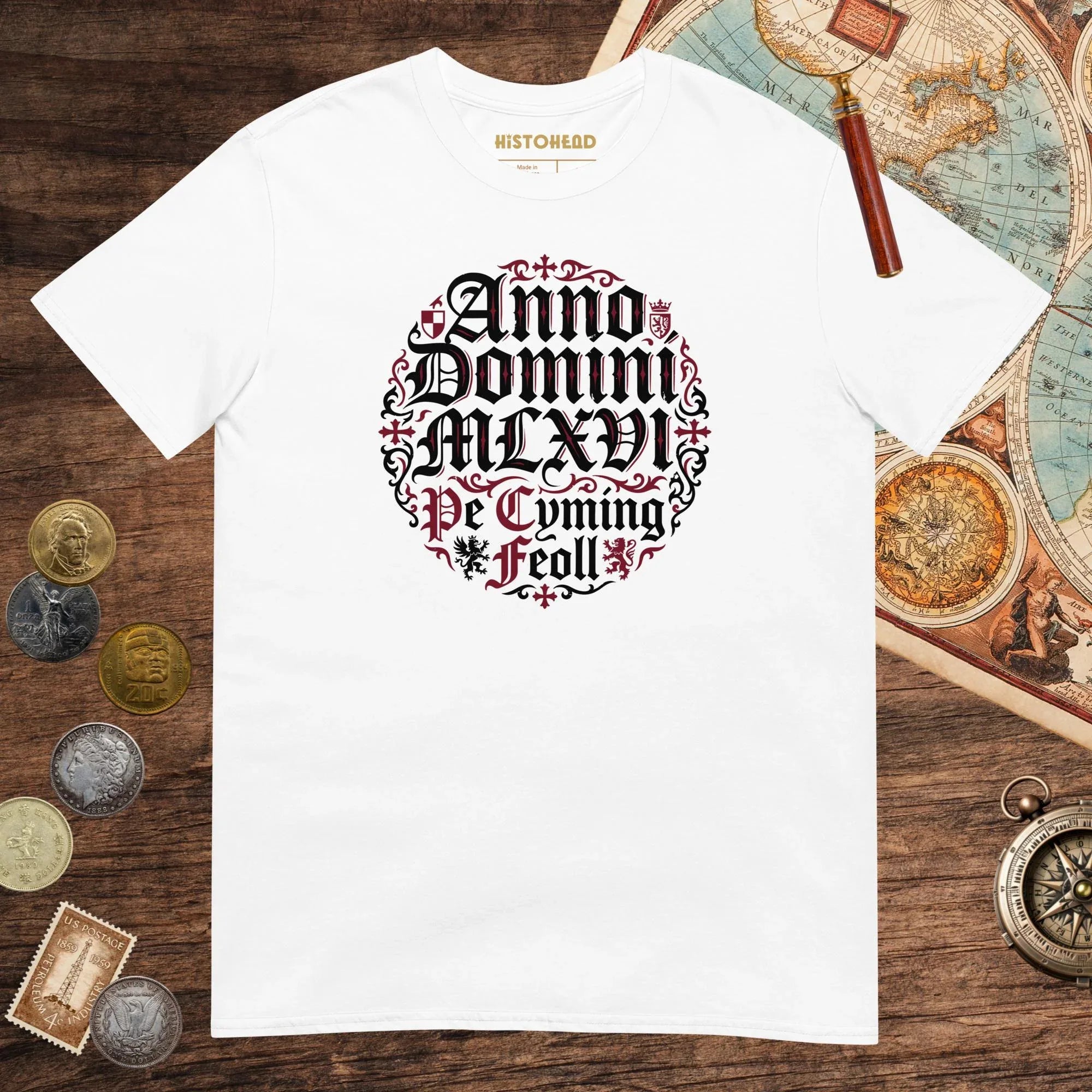 White 1066 The King Fell Tee - history buff gift by HistoHead