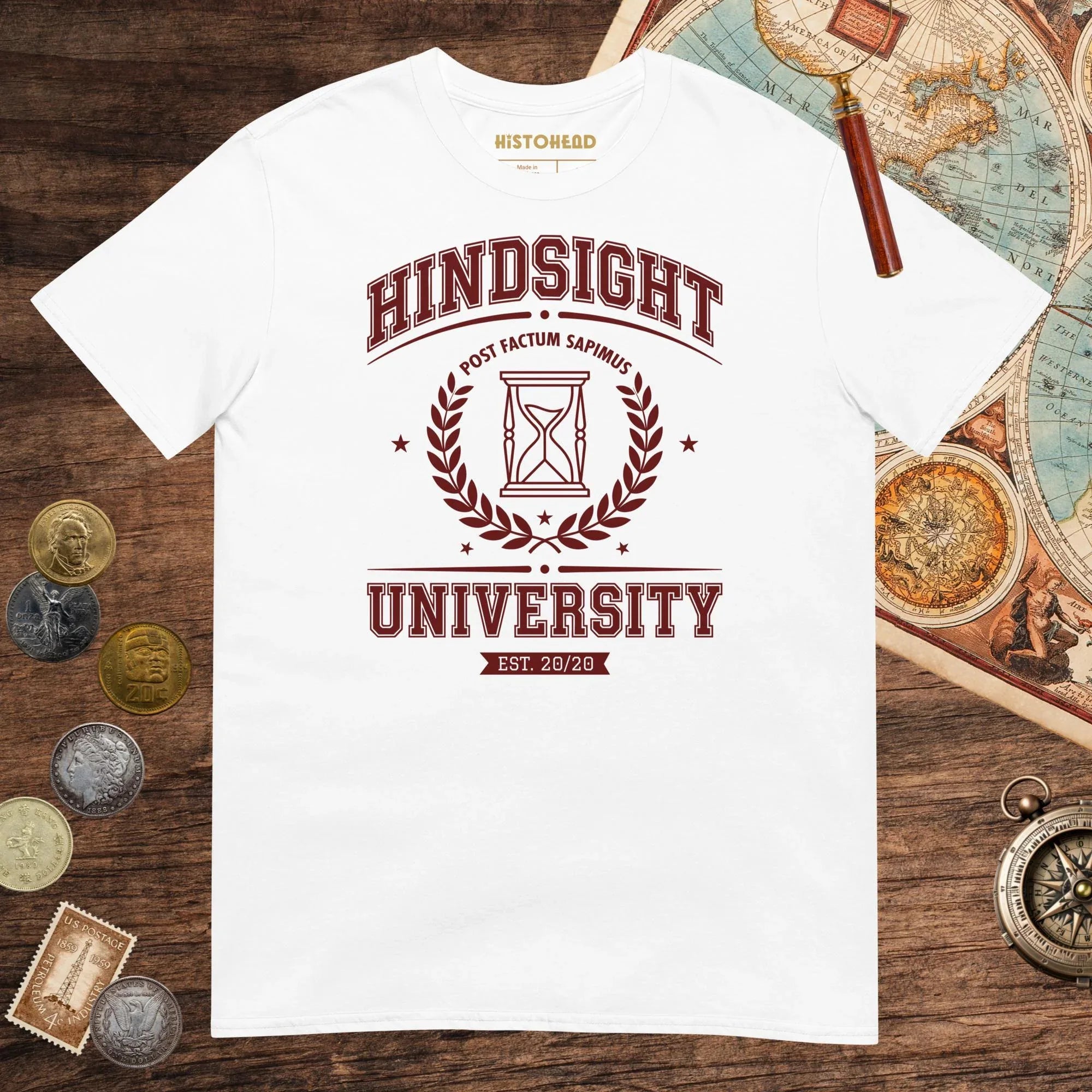 White Hindsight University Tee - history buff gift by HistoHead