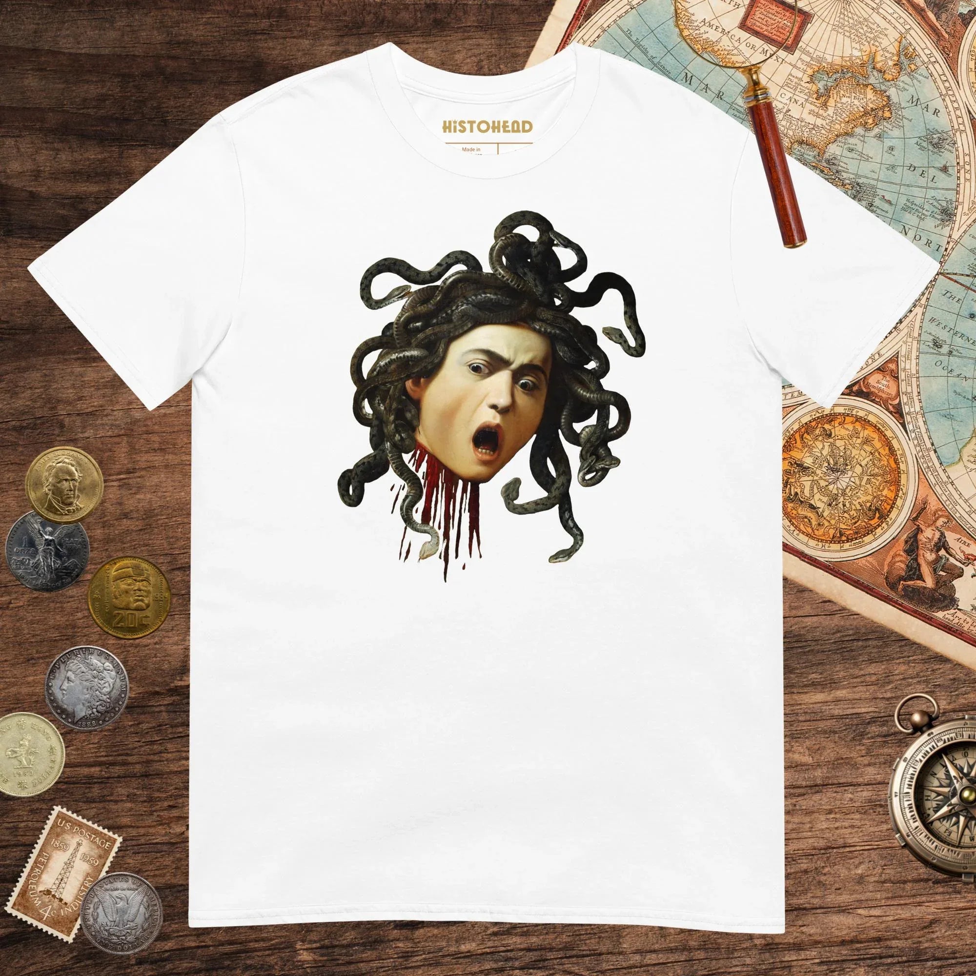White Medusa by Caravaggio Tee - history buff gift by HistoHead