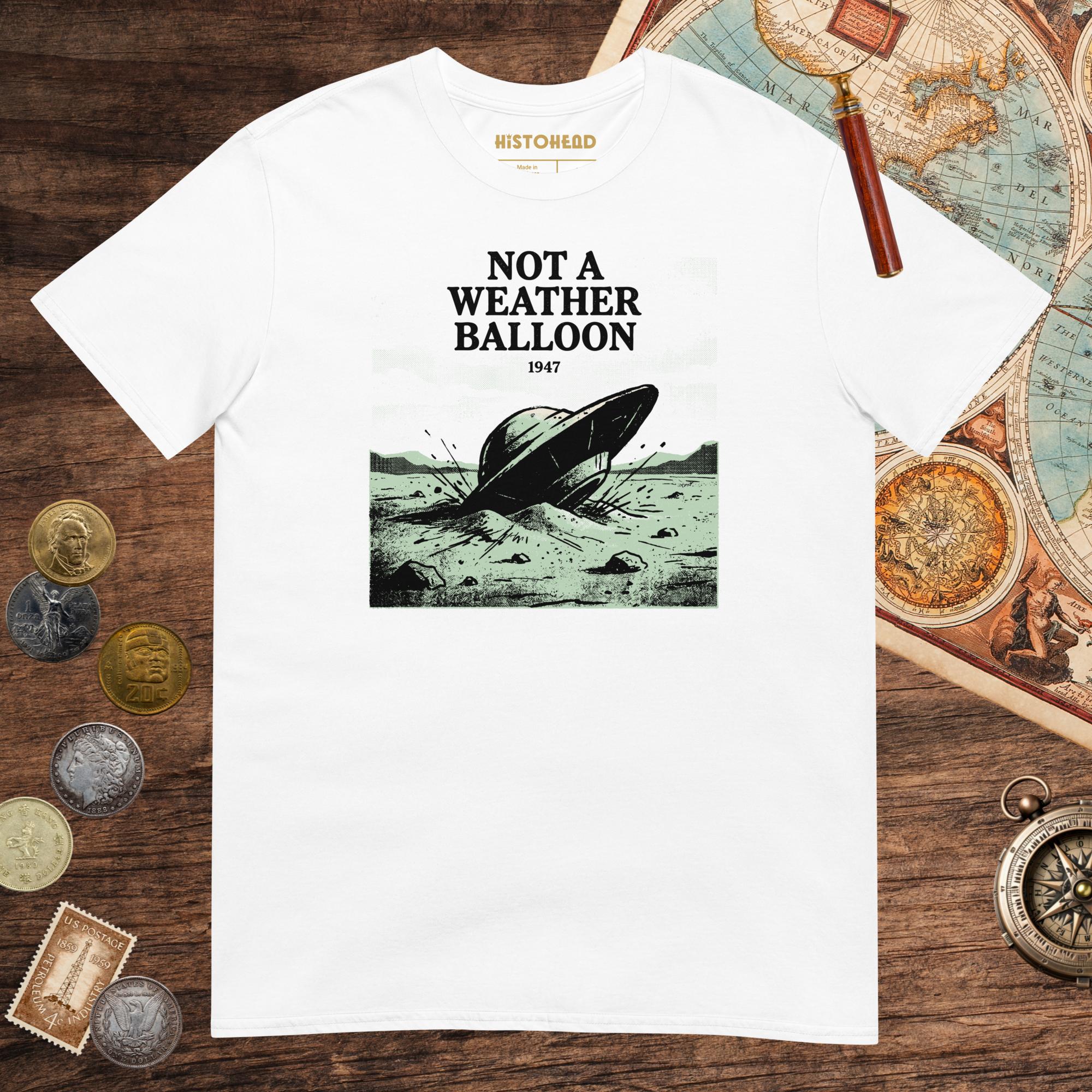White Roswell Weather Balloon Tee - history buff gift by HistoHead
