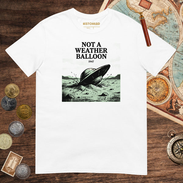 White Roswell Weather Balloon Tee - history buff gift by HistoHead