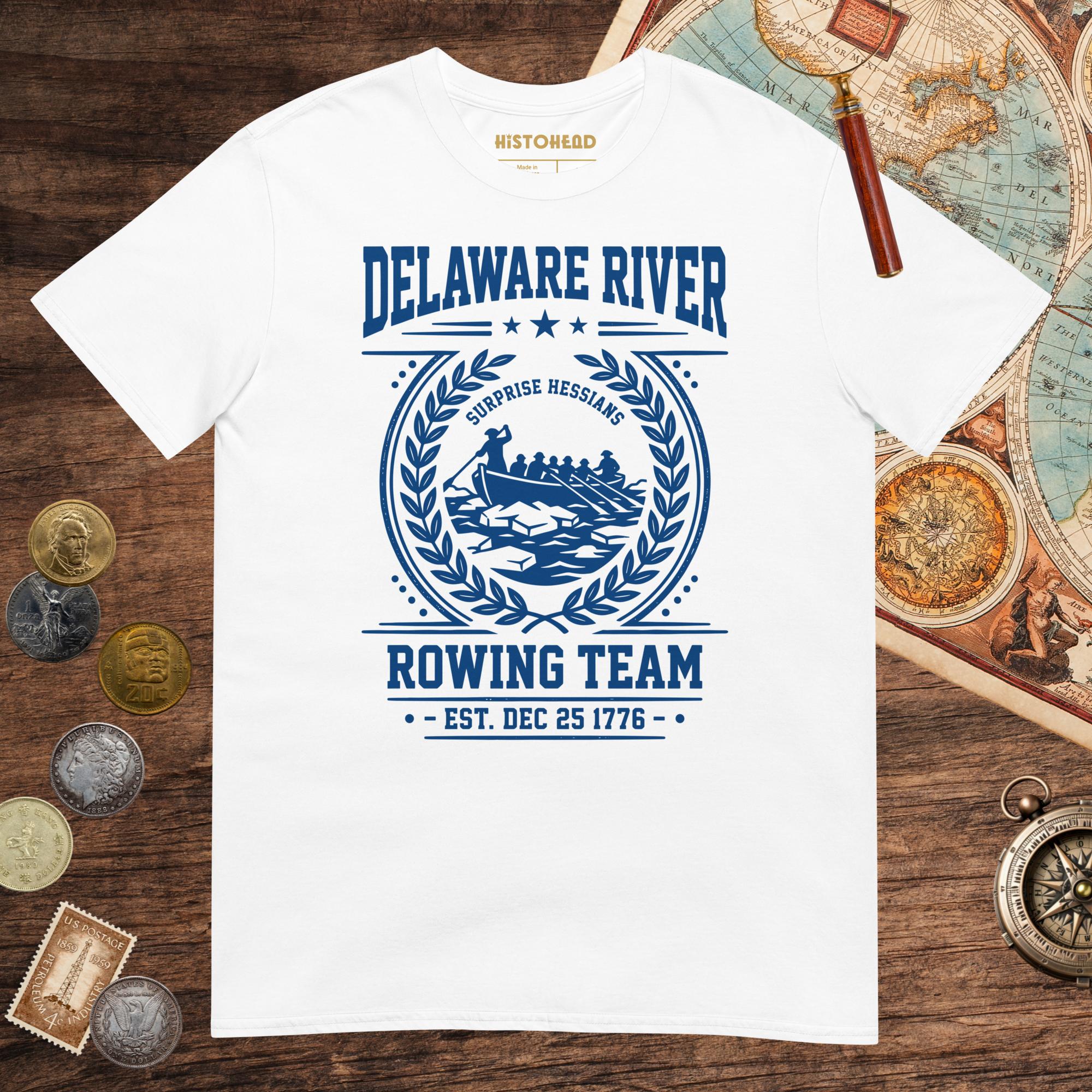 White Delaware River Rowing Team Tee - history buff gift by HistoHead