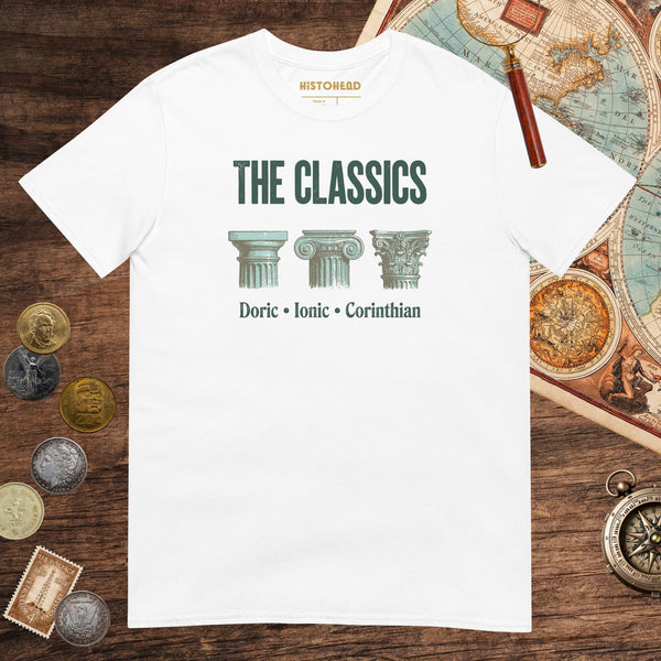 White The Classics Doric Ionic Corinthian Tee - history buff gift by HistoHead