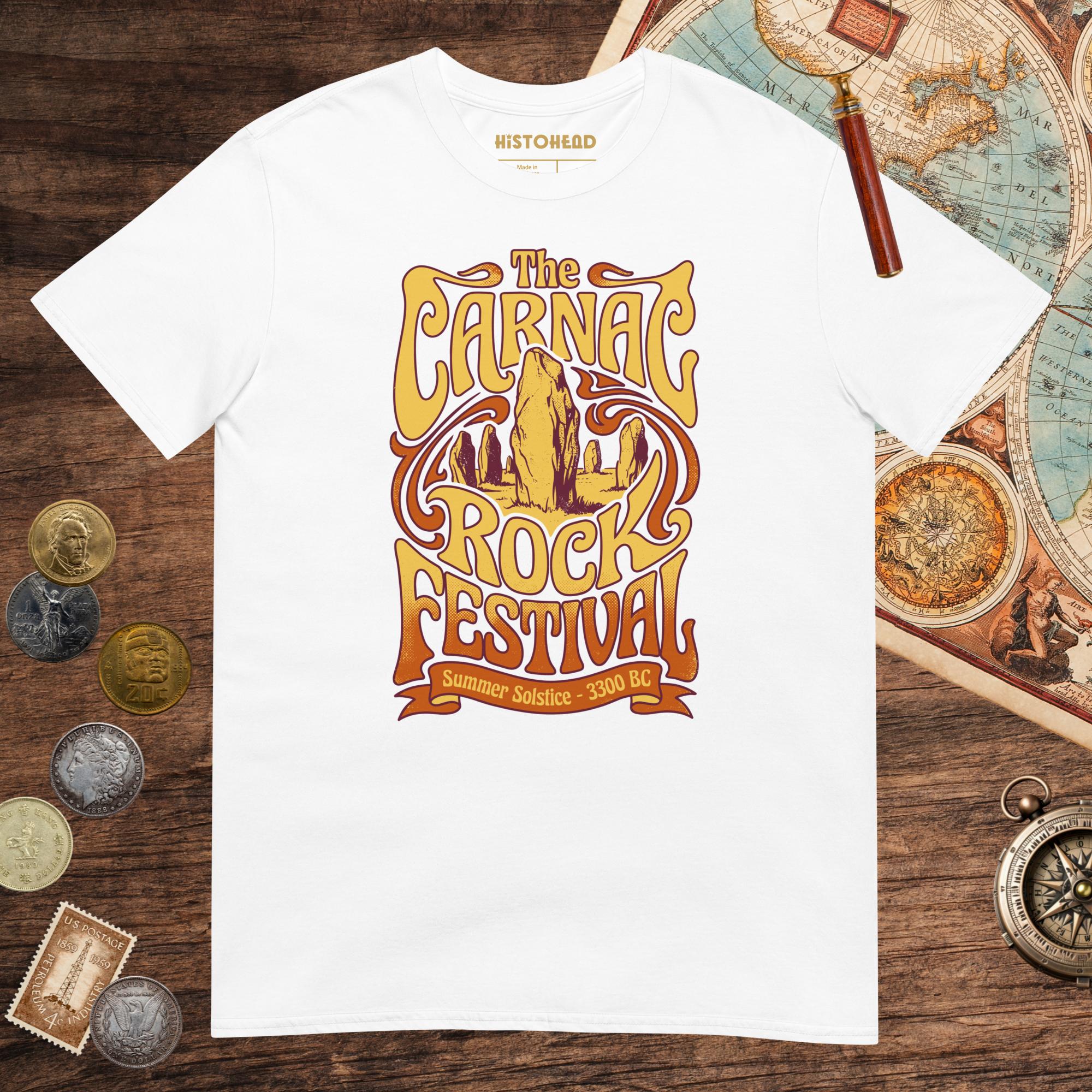 White Carnac Rock Festival Tee - history buff gift by HistoHead