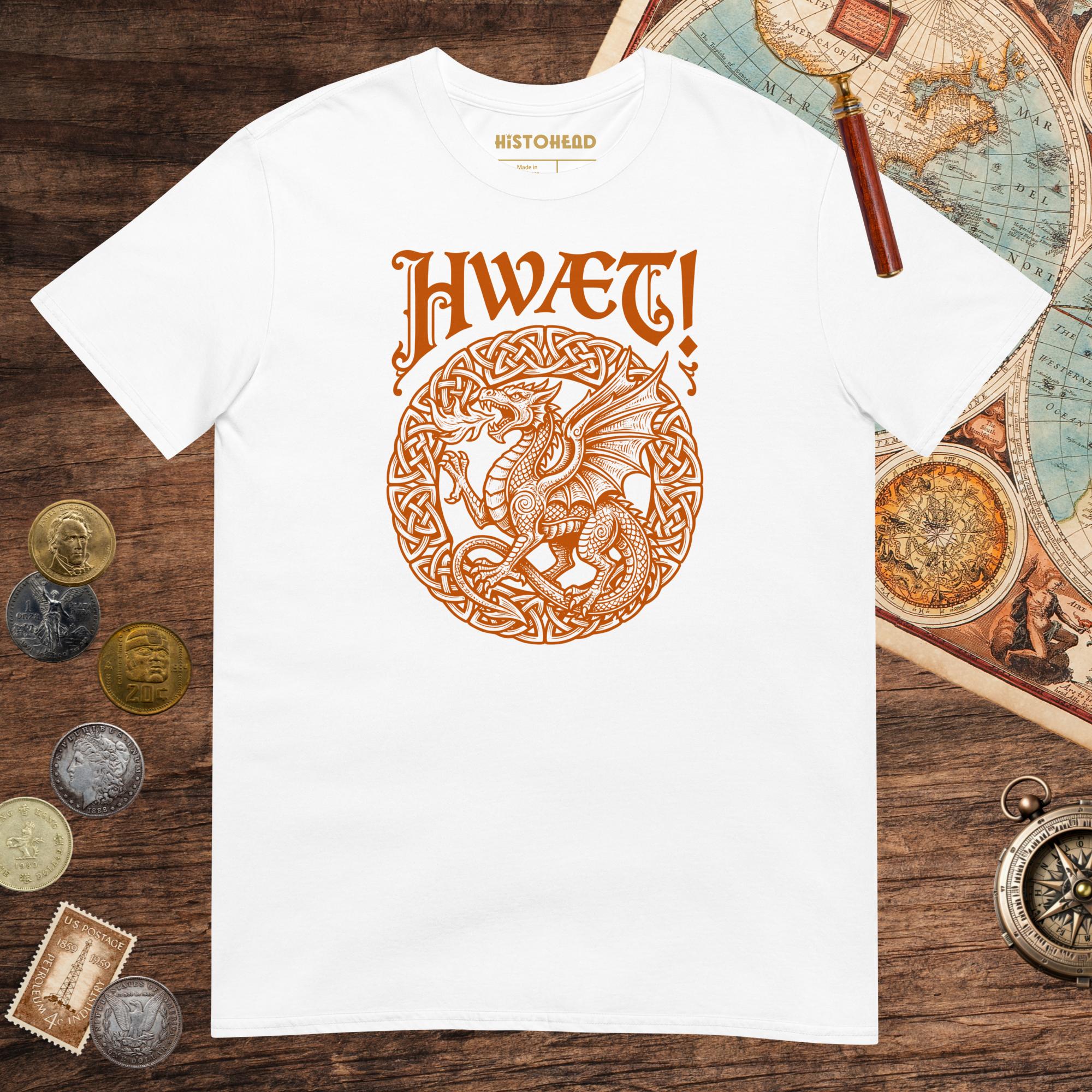 White Hwæt Dragon Tee - history buff gift by HistoHead