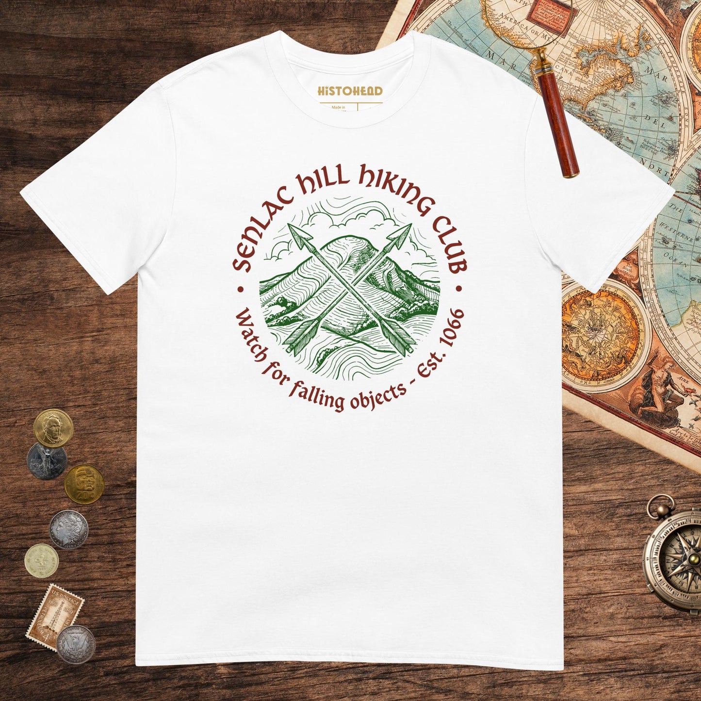 White Senlac Hill Hiking Club Tee - history buff gift by HistoHead