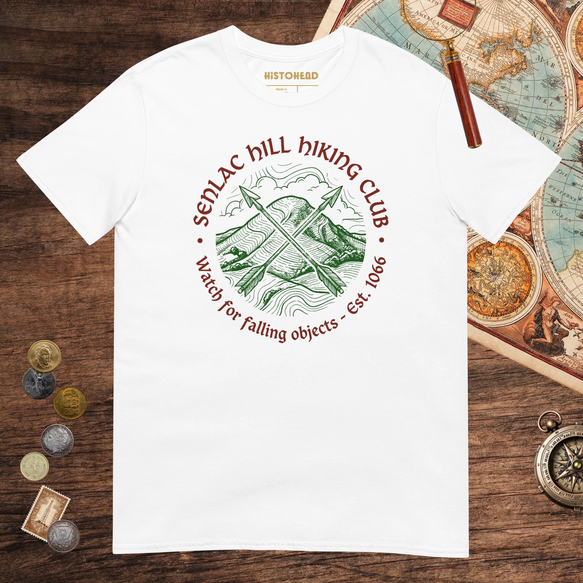 White Senlac Hill Hiking Club Tee - history buff gift by HistoHead