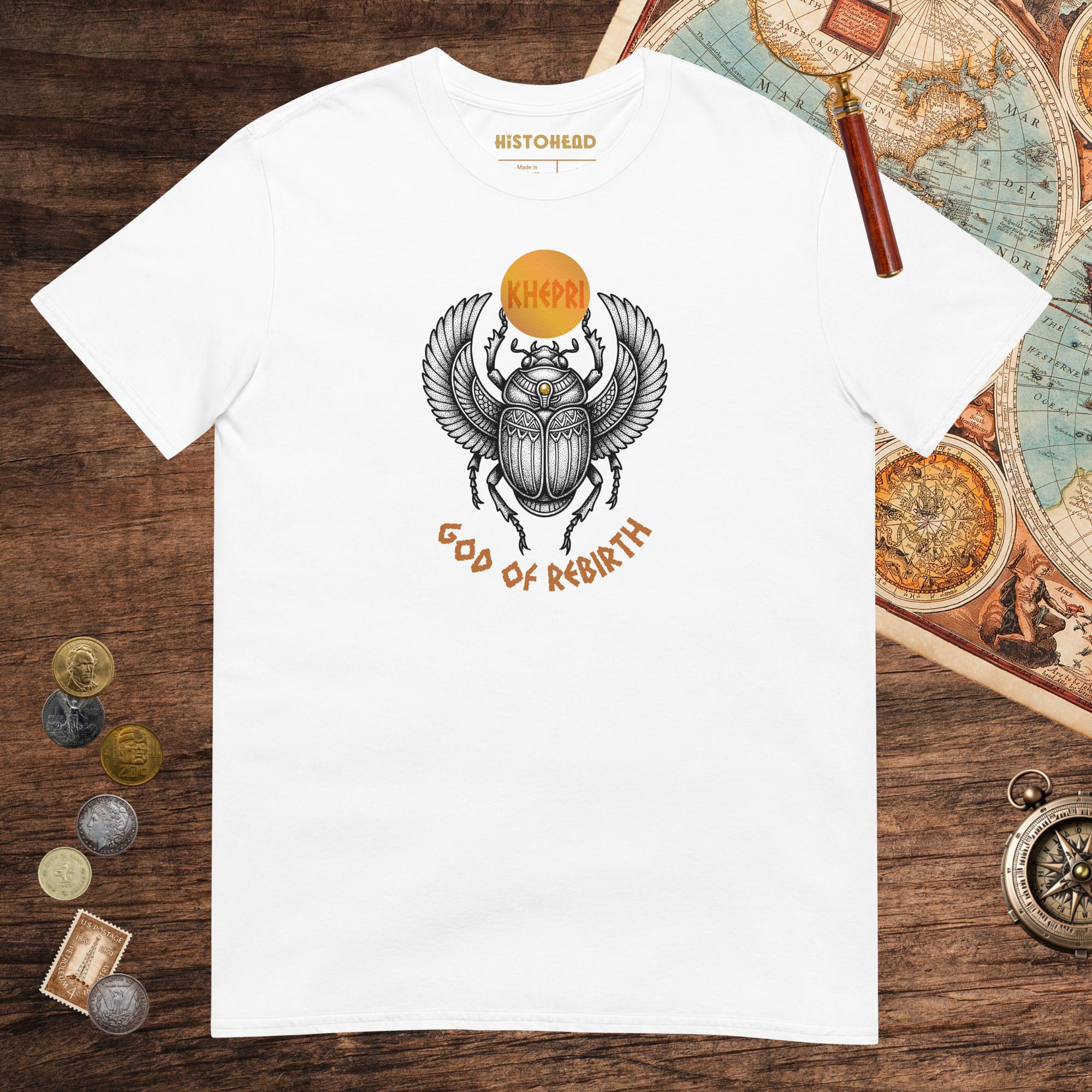 White Khepri God of Rebirth Tee - history buff gift by HistoHead