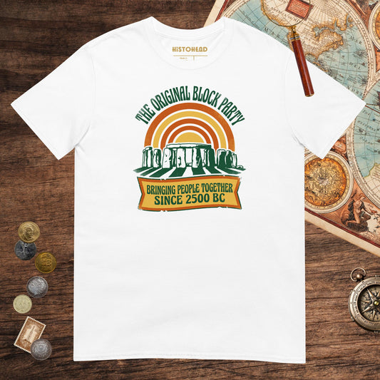 White Stonehenge Block Party Tee - history buff gift by HistoHead