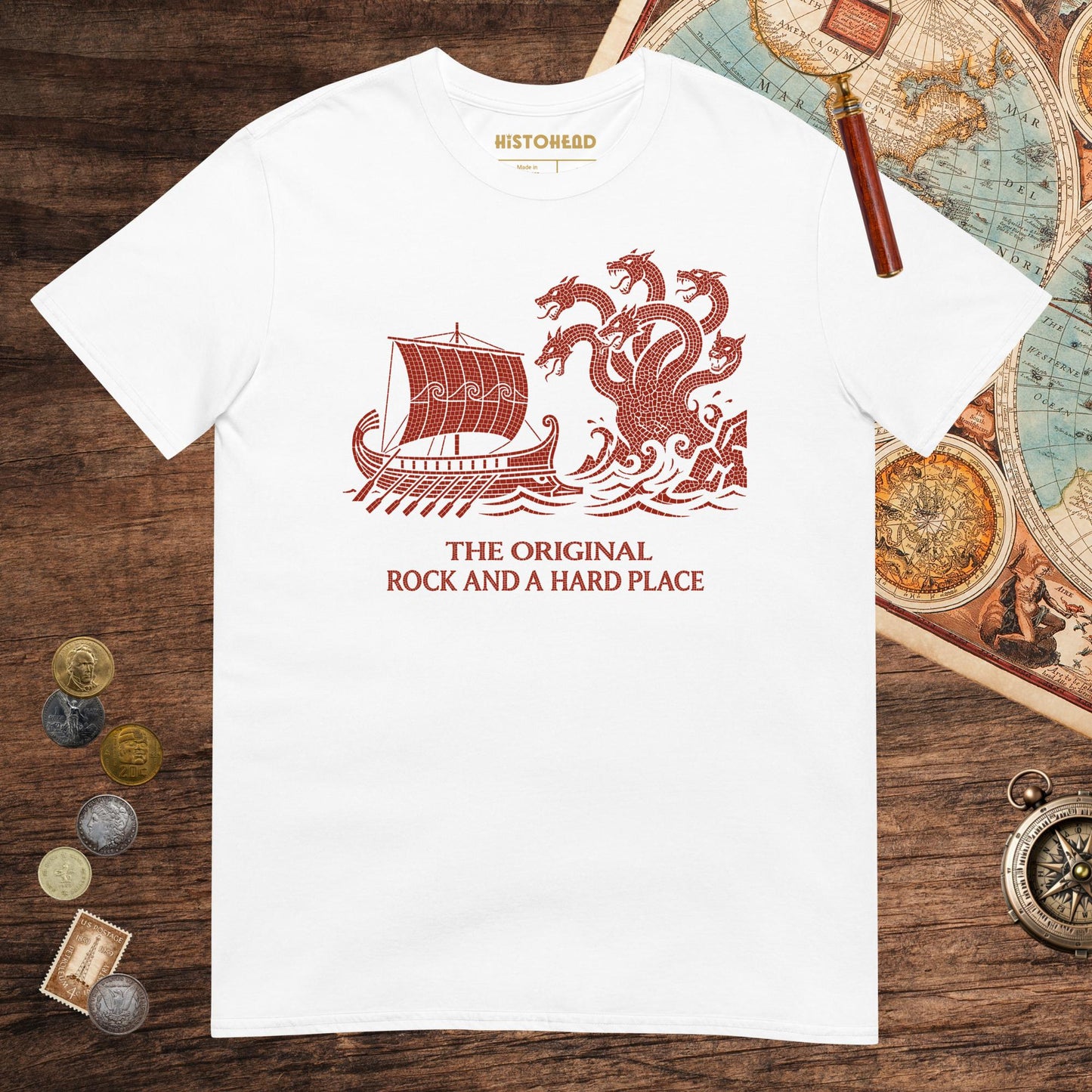 White Odyssey Rock and a Hard Place Tee - history buff gift by HistoHead
