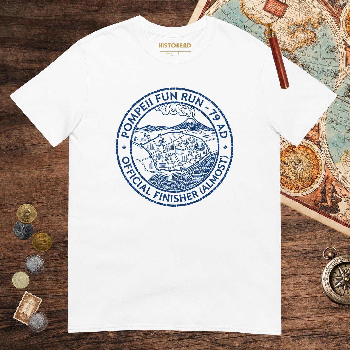 White Pompeii Fun Run Official Finisher Tee - history buff gift by HistoHead