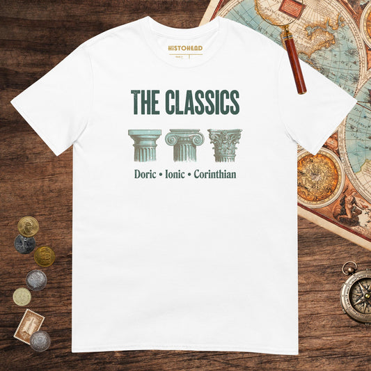 White The Classics Doric Ionic Corinthian Tee - history buff gift by HistoHead