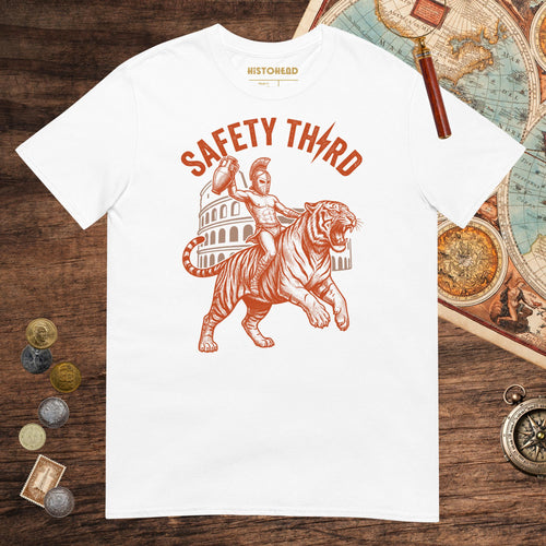 White Gladiator Safety Third Tee - history buff gift by HistoHead