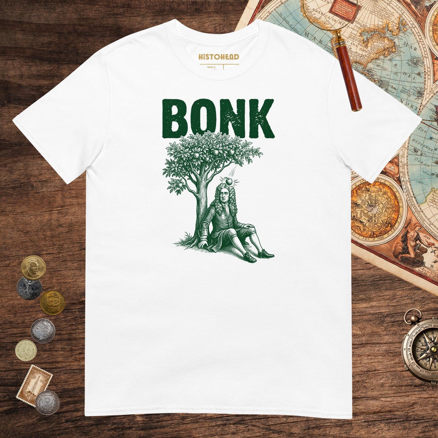 White Newton Bonk Tee - history buff gift by HistoHead