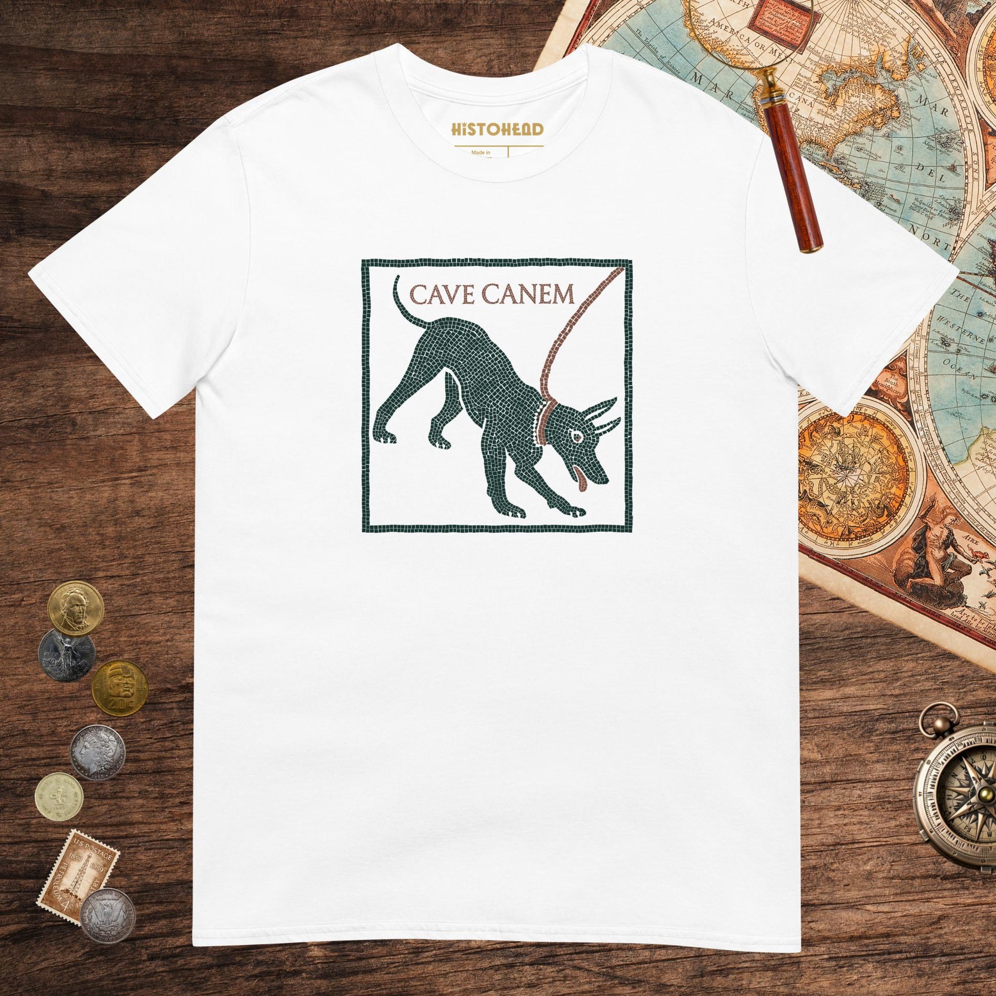 White Cave Canem Pompeii Mosaic Tee - history buff gift by HistoHead